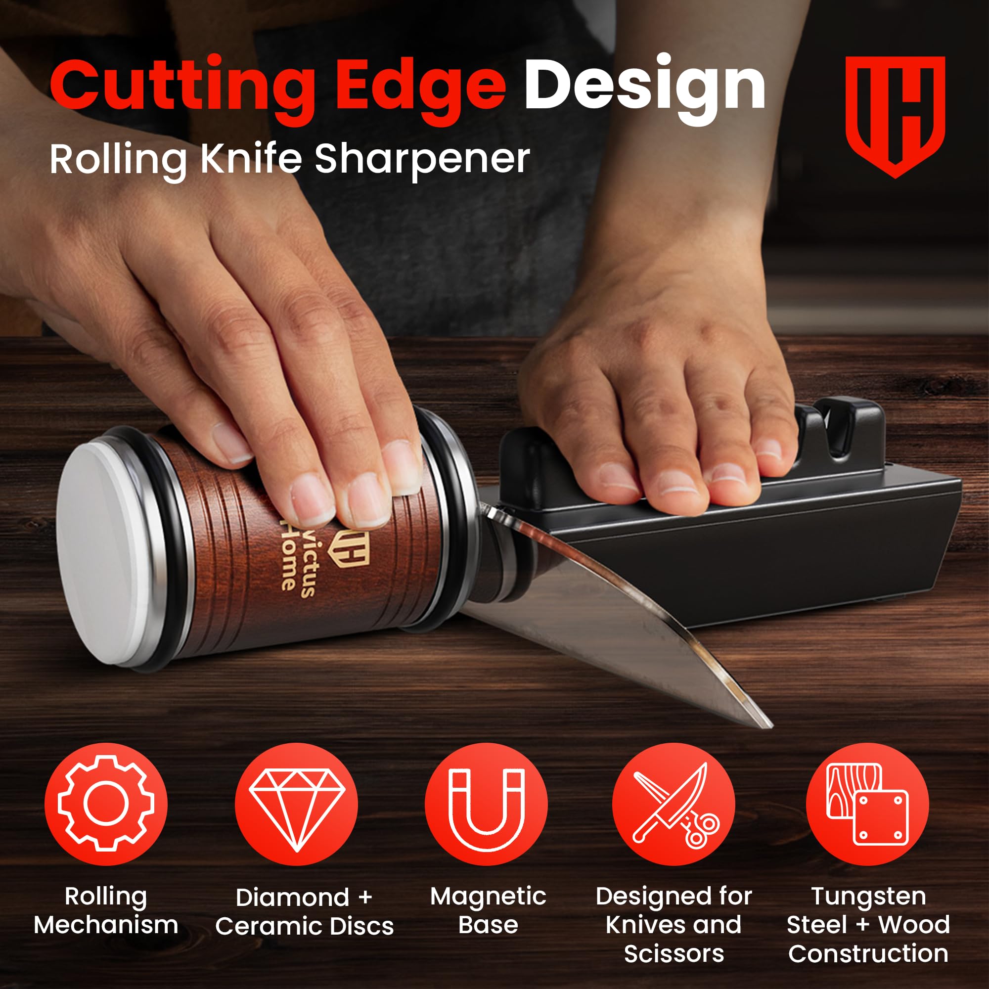 Rolling Knife Sharpener Kit magnetic base with diamond disc