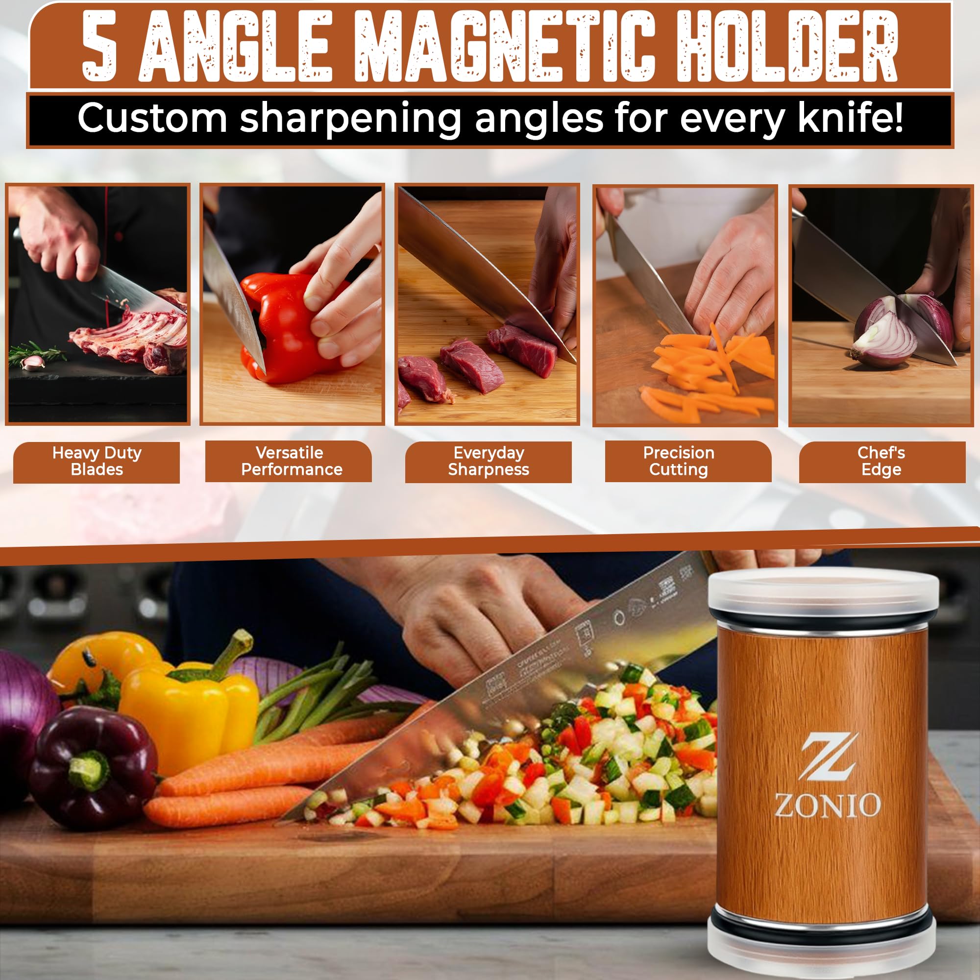 Rolling knife sharpener kit brown color on countertop