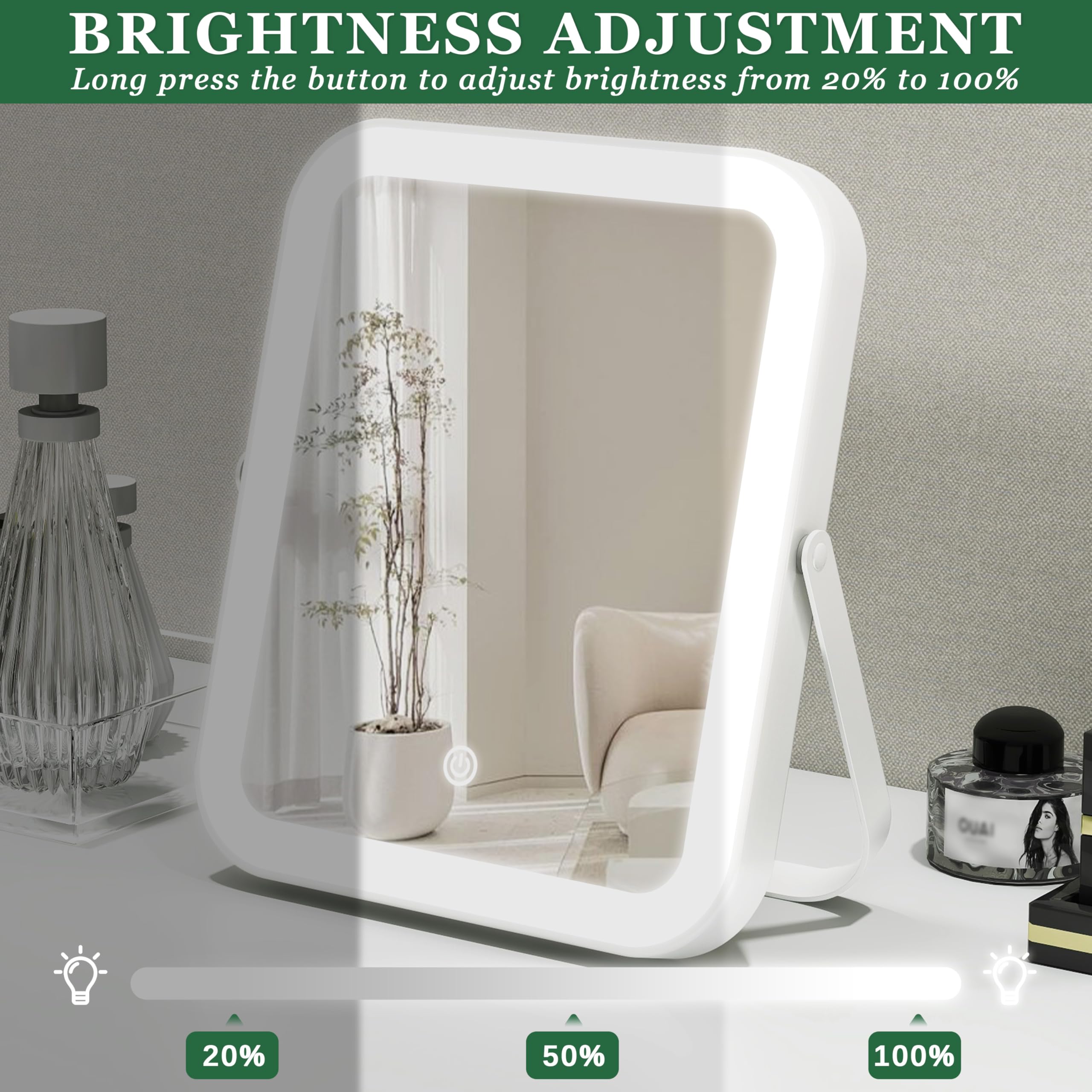 ROLOVE dimmable LED vanity mirror with adjustable brightness
