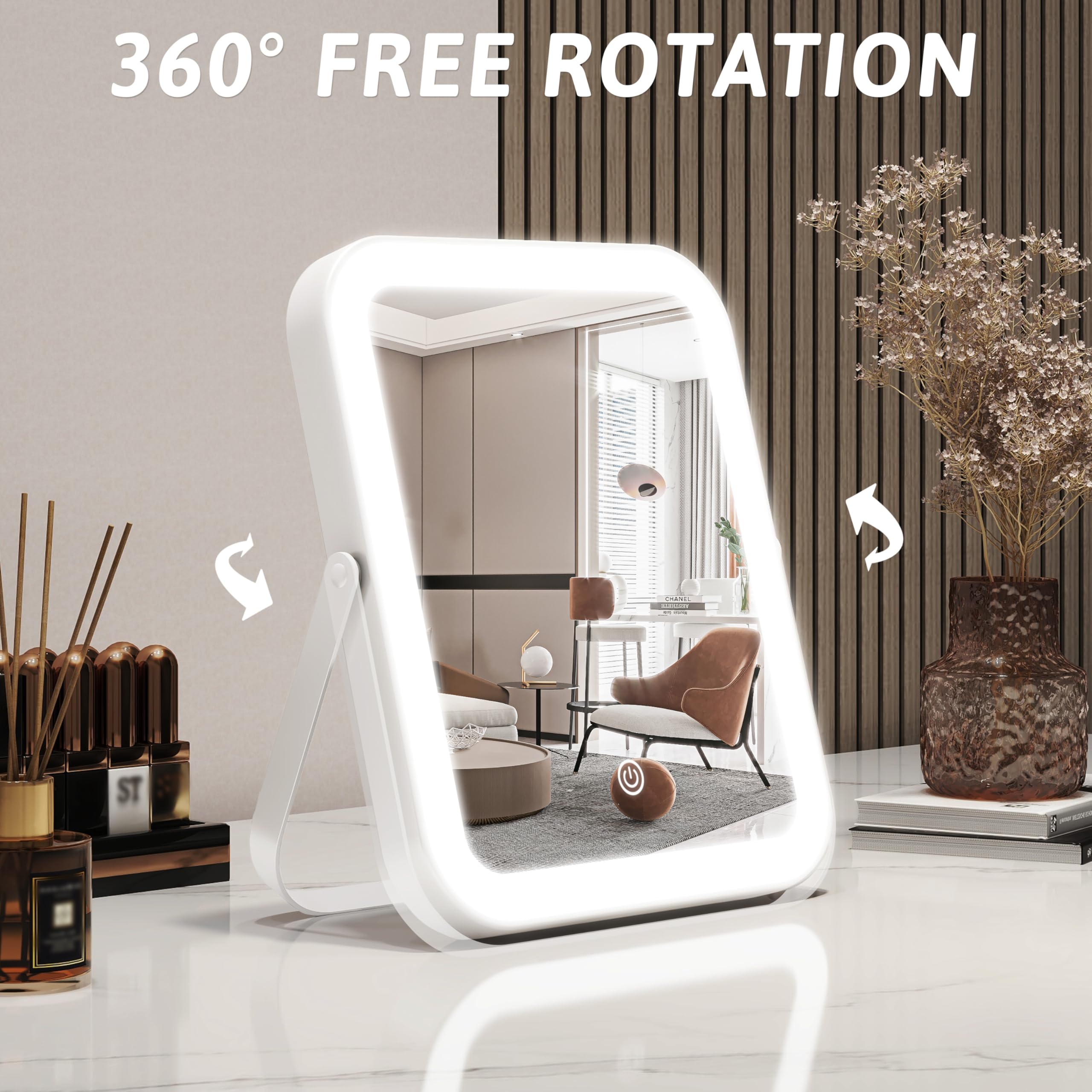 ROLOVE USB powered lighted makeup mirror in use