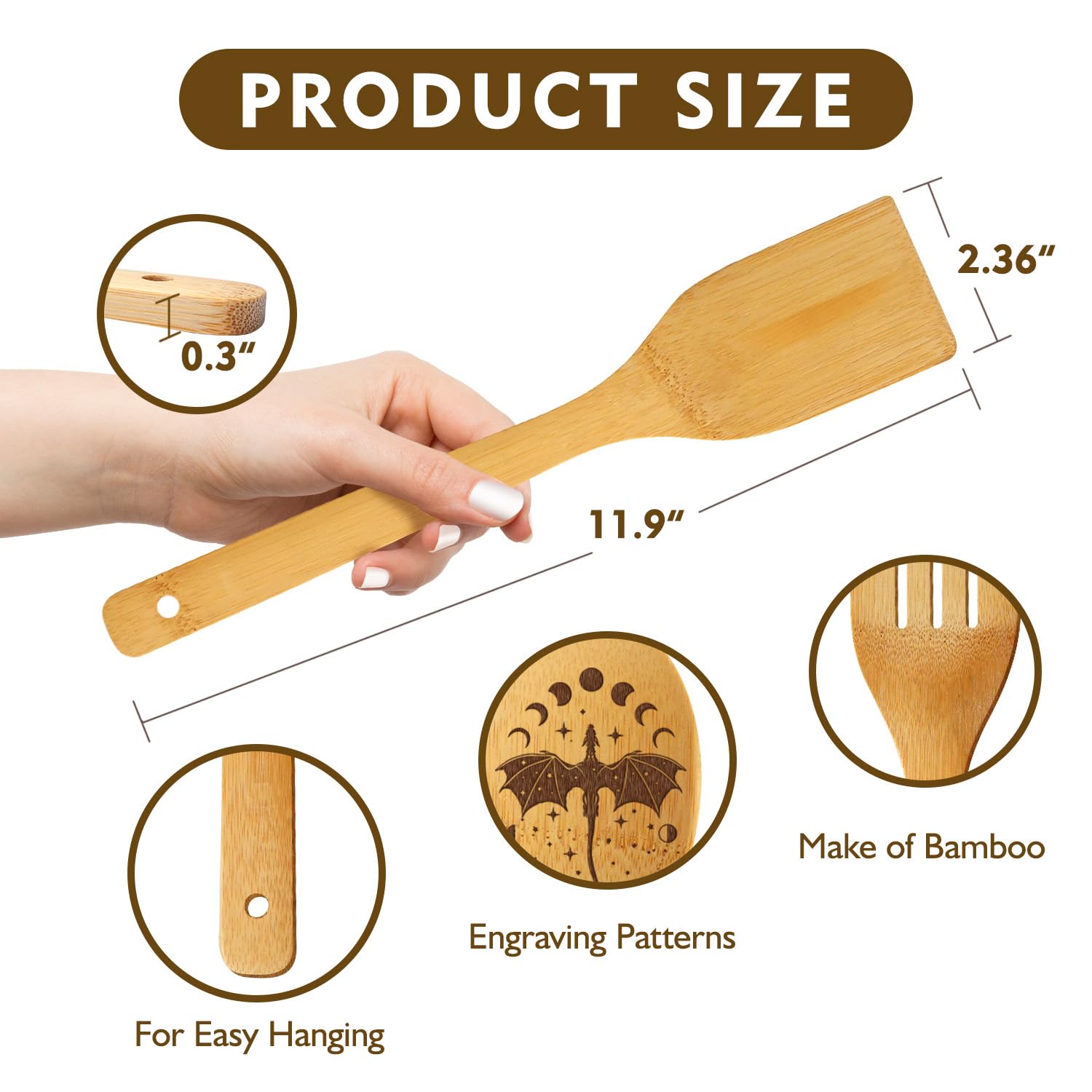 Romantasy bamboo utensils hanging hole design and 6pc set