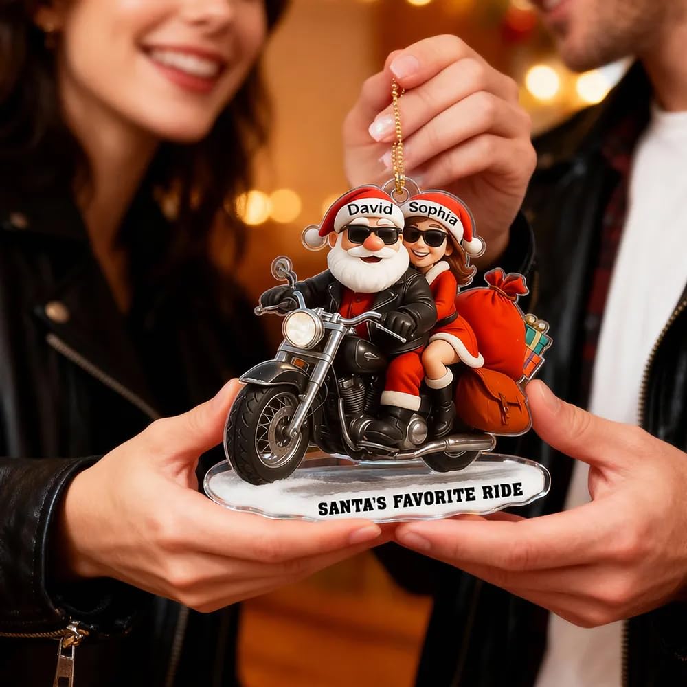 Romantic biker couple Christmas ornament gift idea