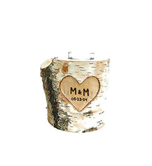 Romantic couples initials gift candle holder in birch wood