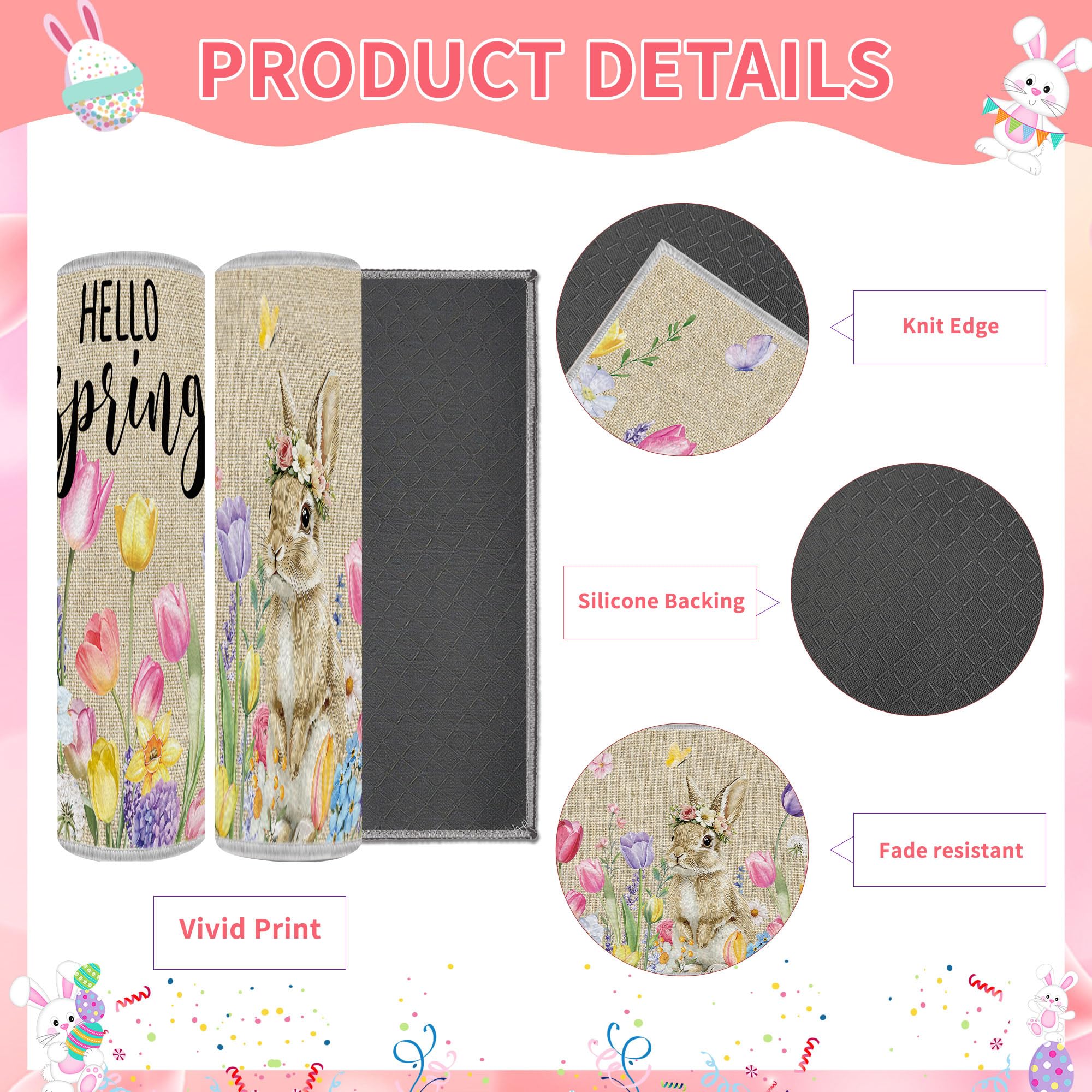 Spring Bunny Floral Pattern runner 16x47