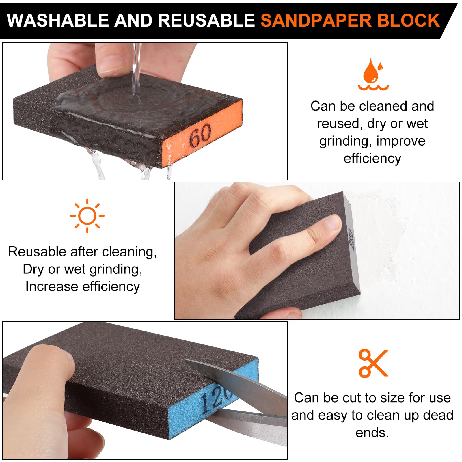 Eight washable and reusable sanding blocks for drywall and wood