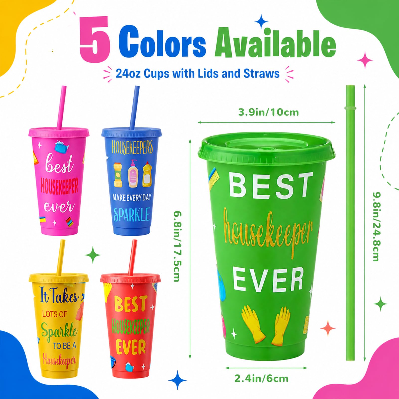Five vibrant colors available Romooa housekeeping week gift cups