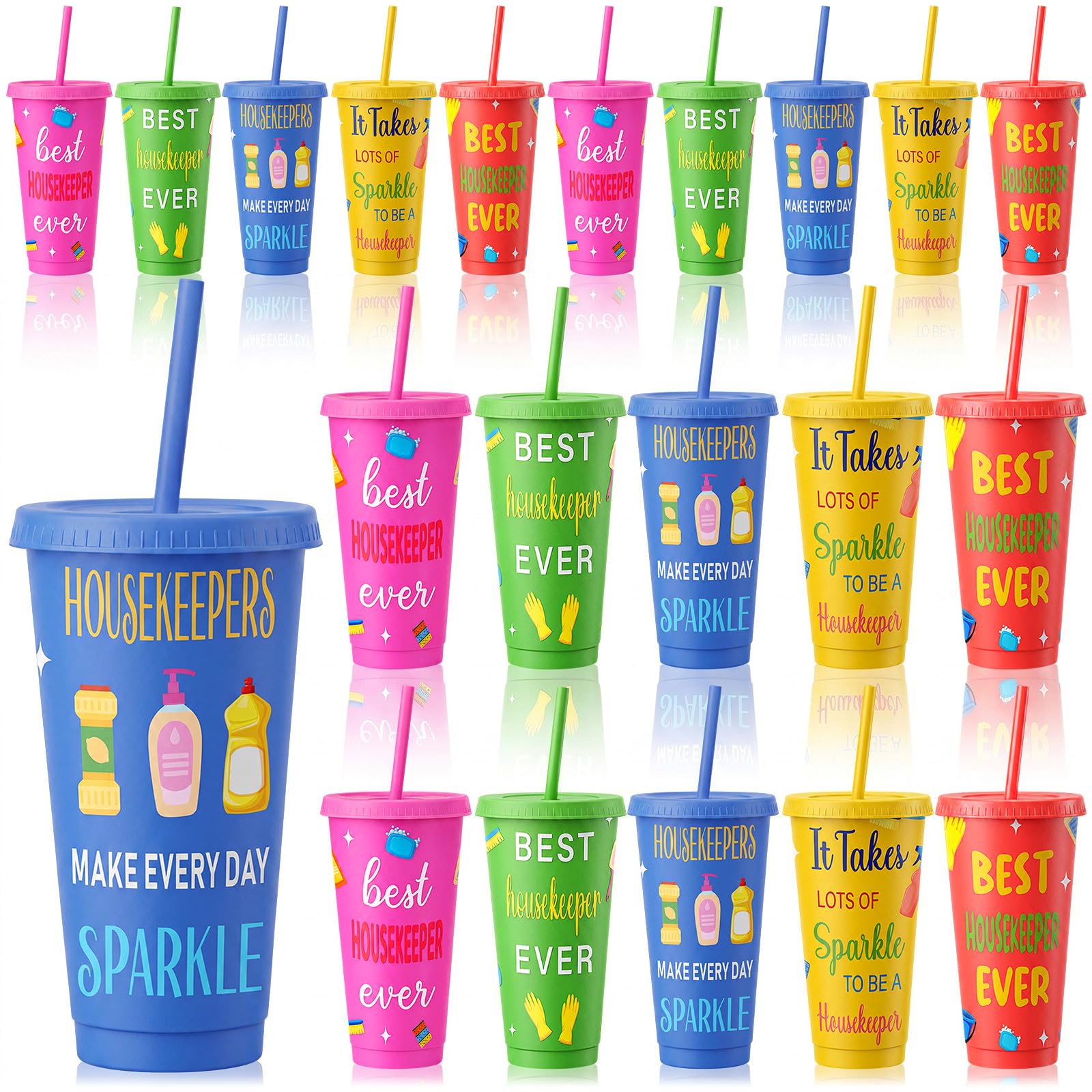 Romooa housekeeping cups bulk 20 pack with lids and straws in vibrant colors
