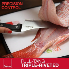 Full-tang and triple-riveted handle design for Ronco knives