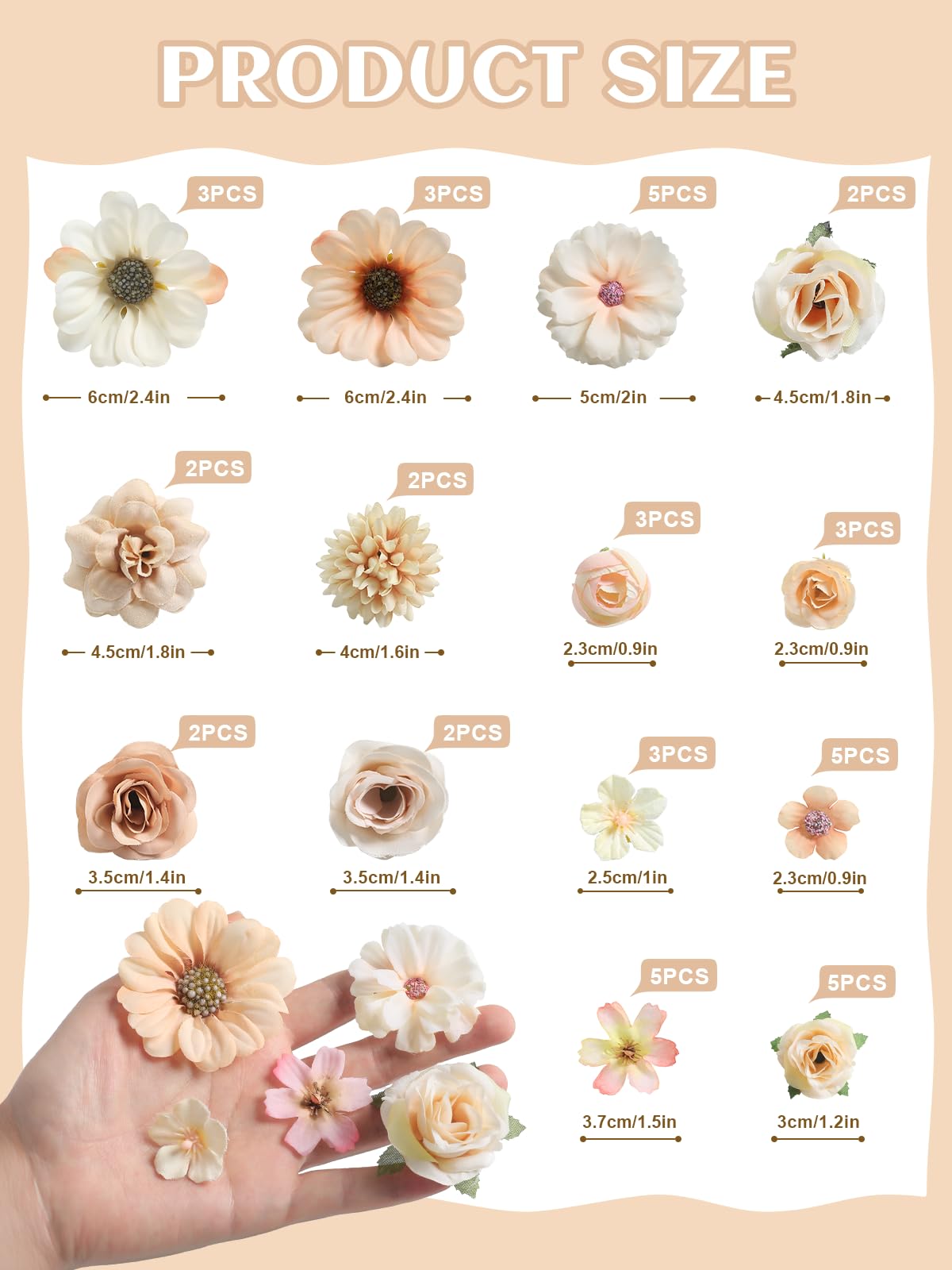 45 piece nude silk flower heads set for DIY projects