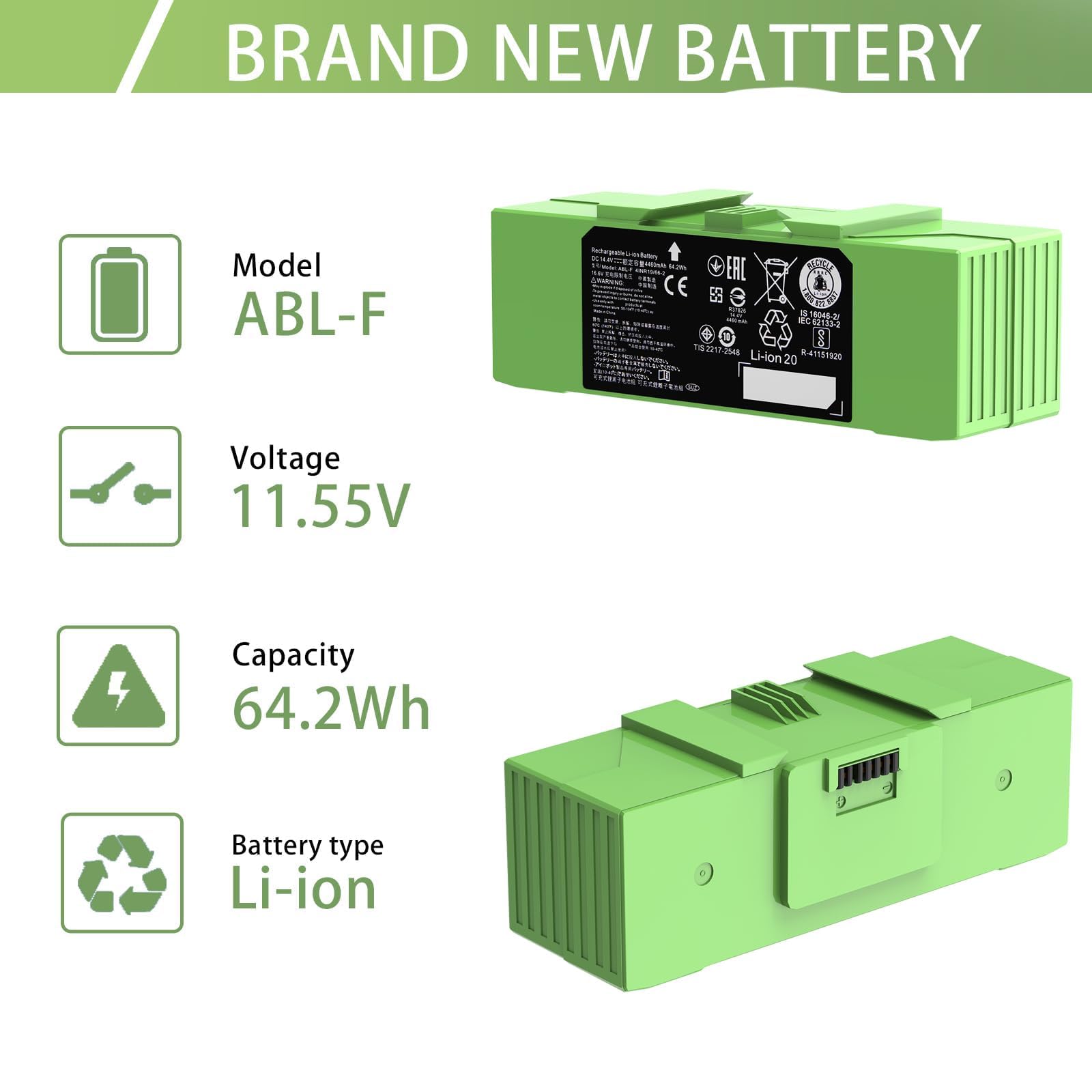 roomba battery abl-d2 replacement image