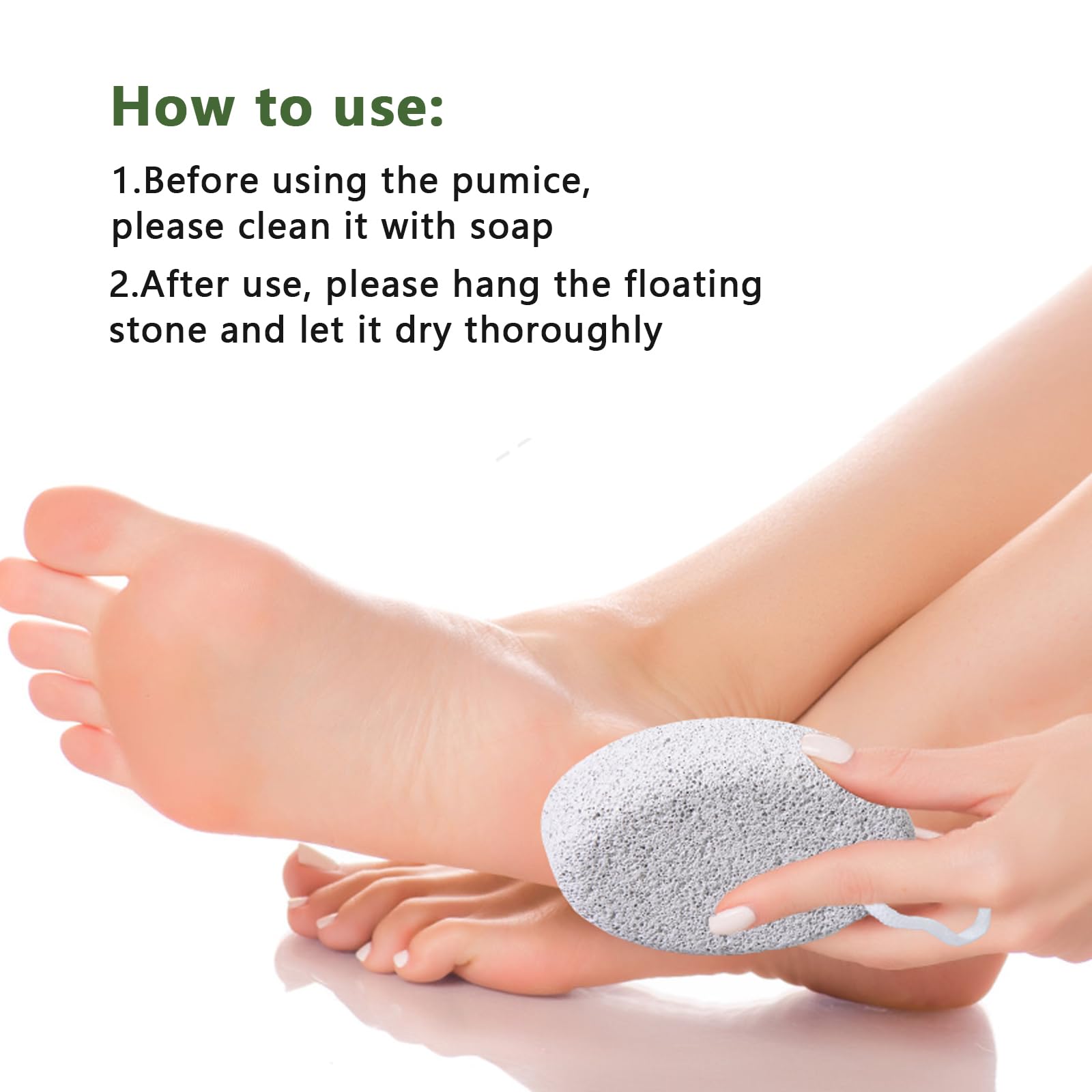 Pumice stone with rope loop for drying and storage