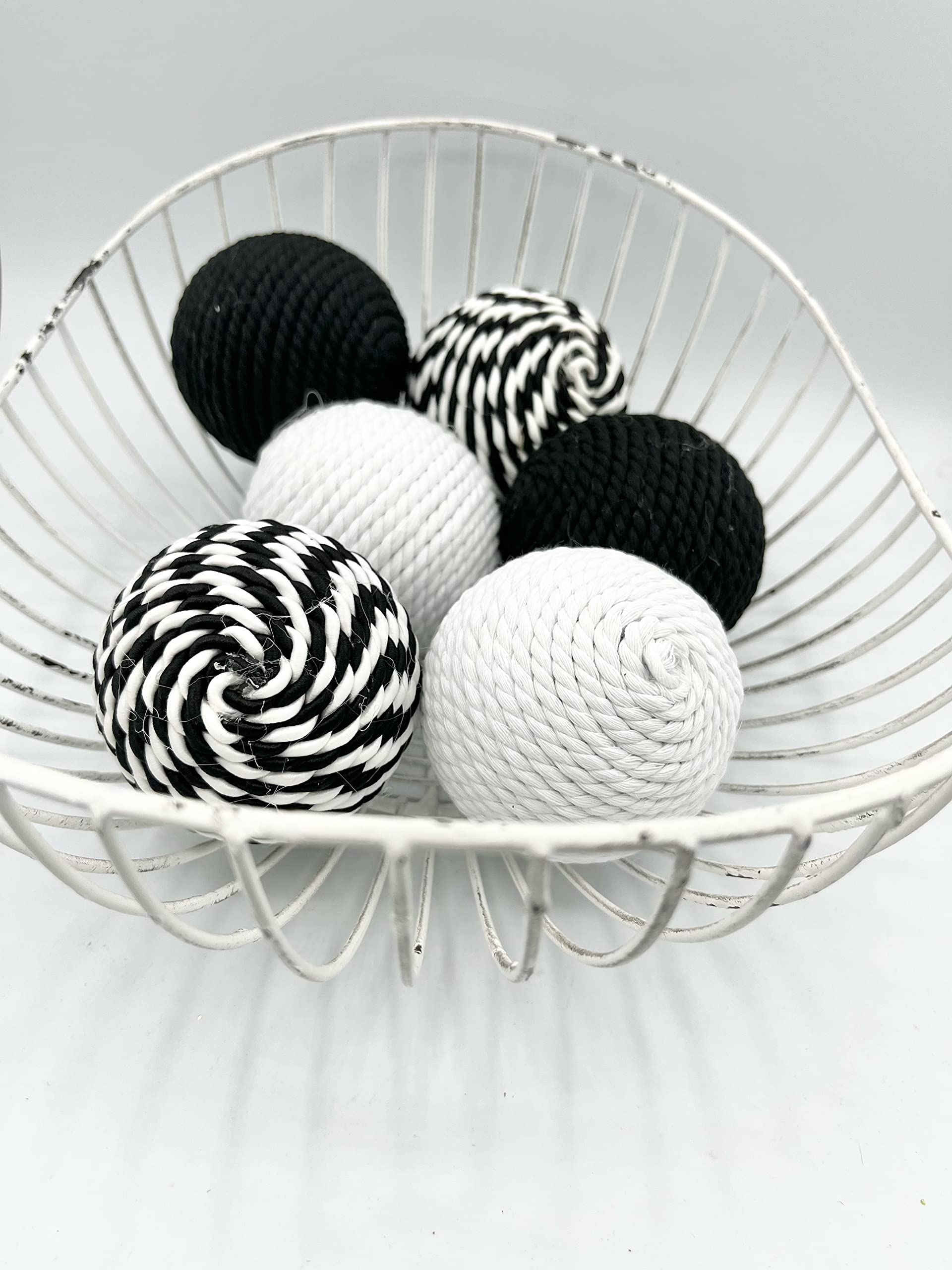 Versatile decor accents black white rope wrapped balls