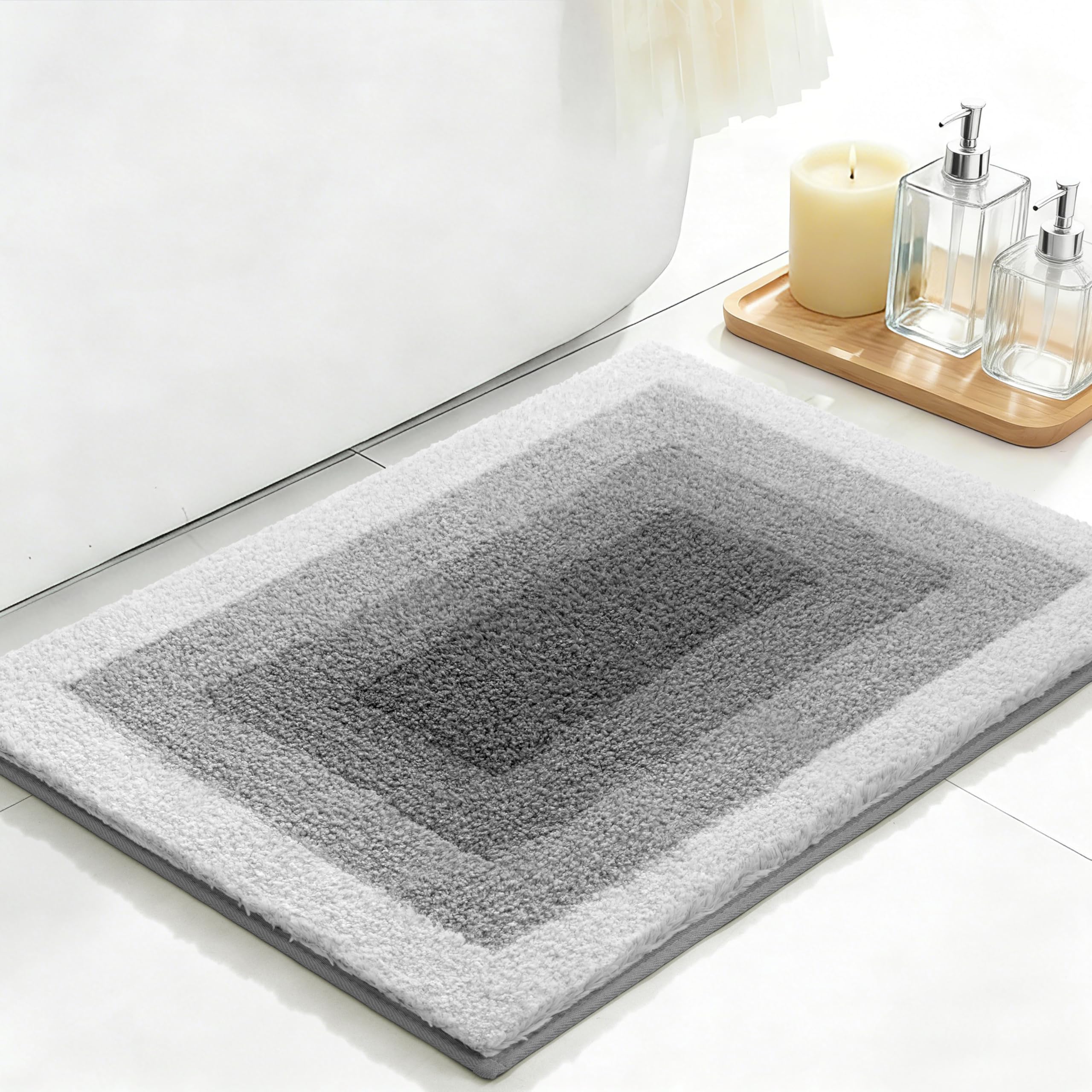 RORA gray bathroom rug 18x24 non slip backing