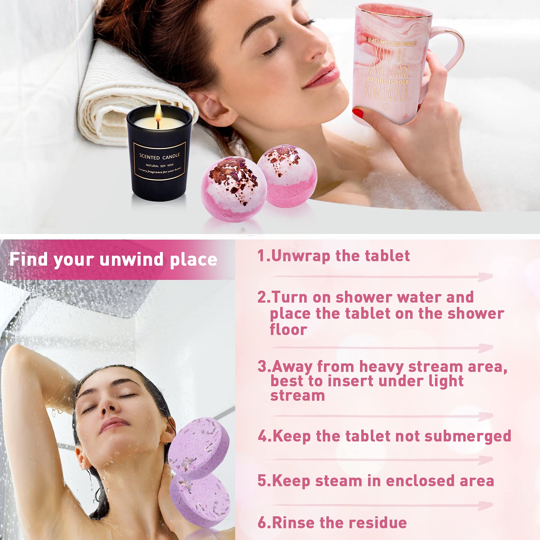 Rose bath bombs included in Jumway birthday gift basket