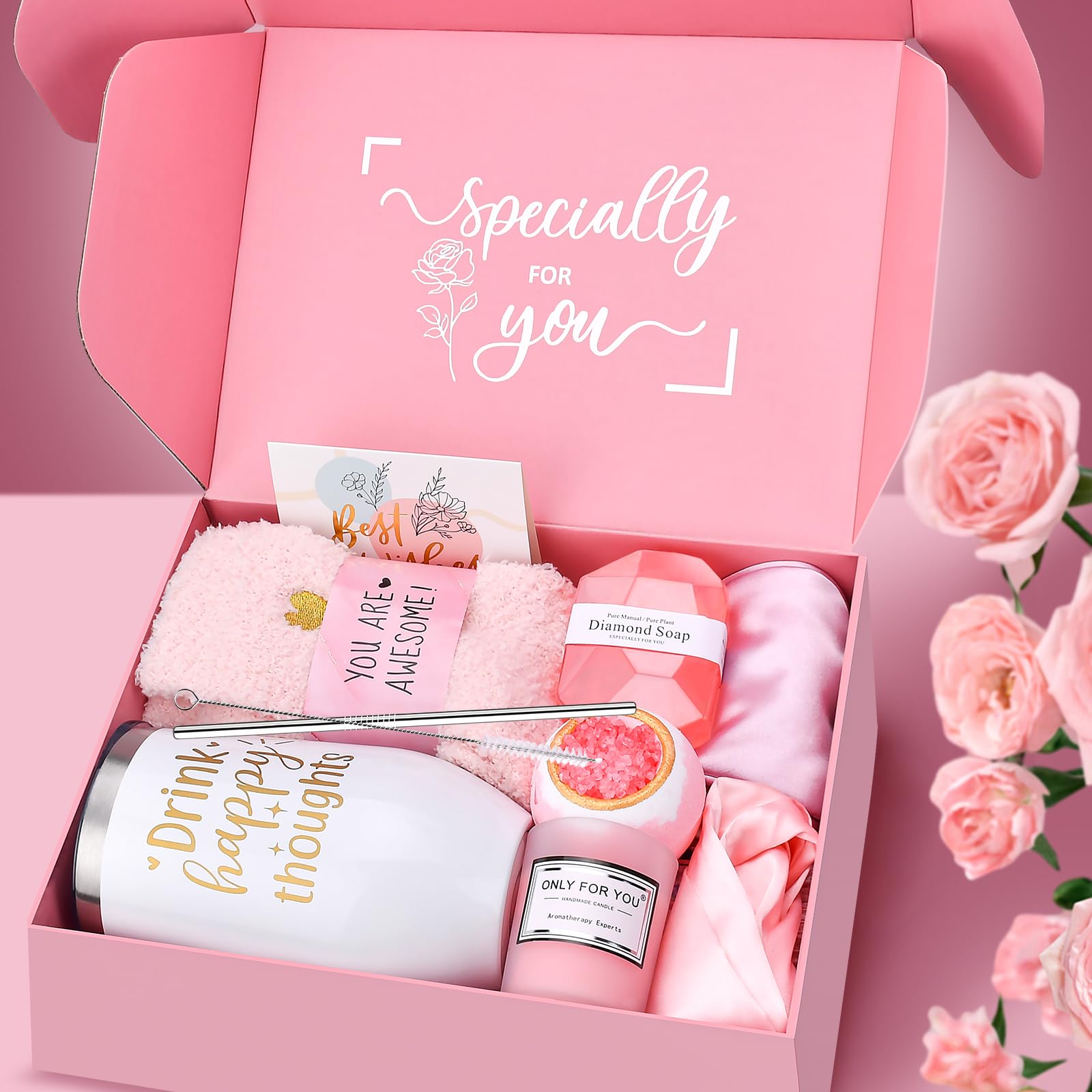 rose gift basket candle and handcrafted soap
