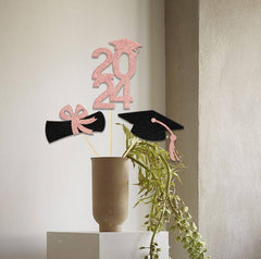 Rose gold black graduation centerpiece sticks for desserts
