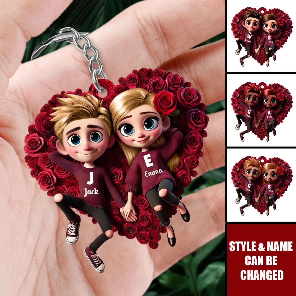 Rose Heart Couple keychain ornament 8 cm