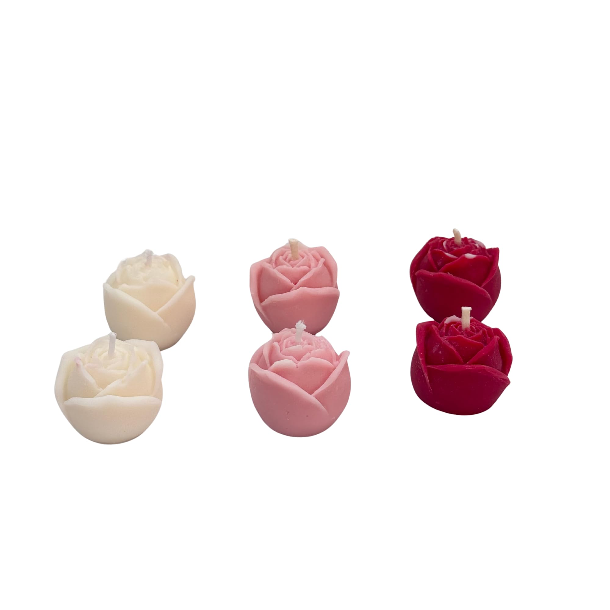 Six piece rose shaped candles handcrafted in USA