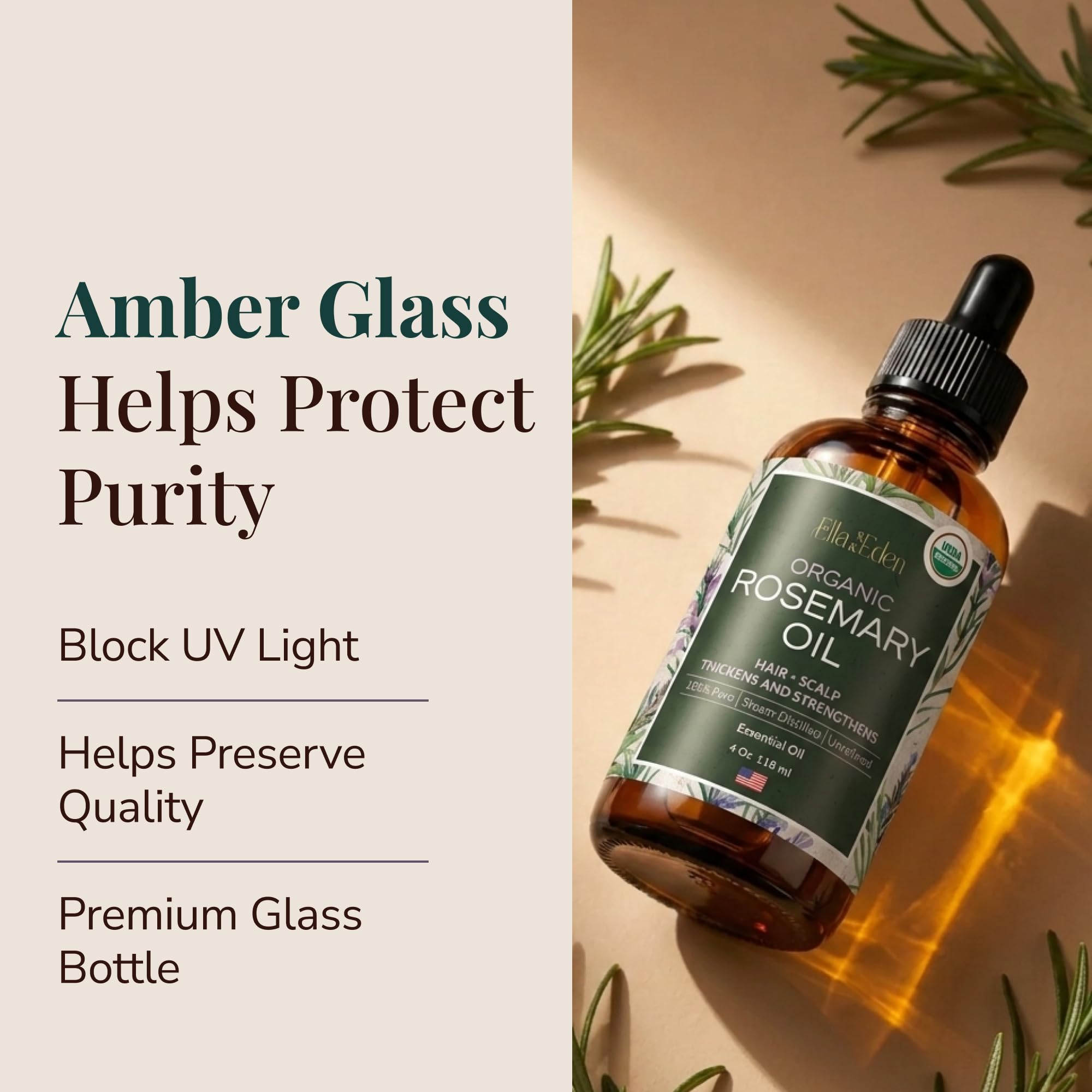 Hexane-free steam-distilled rosemary oil bottle