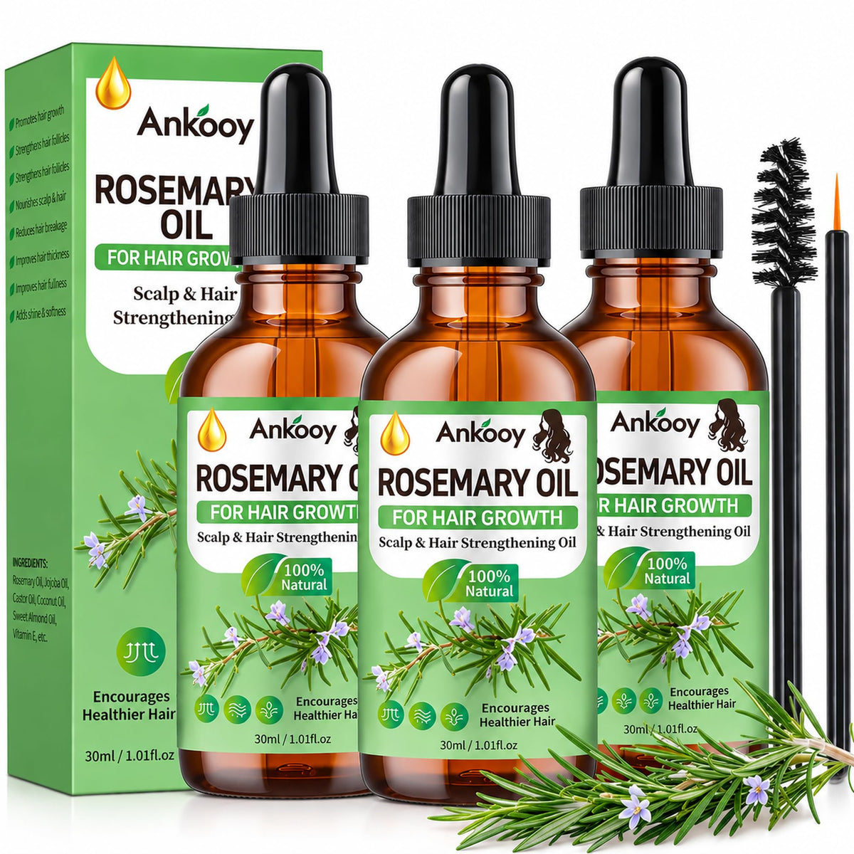3 pack rosemary oil for hair growth bottle
