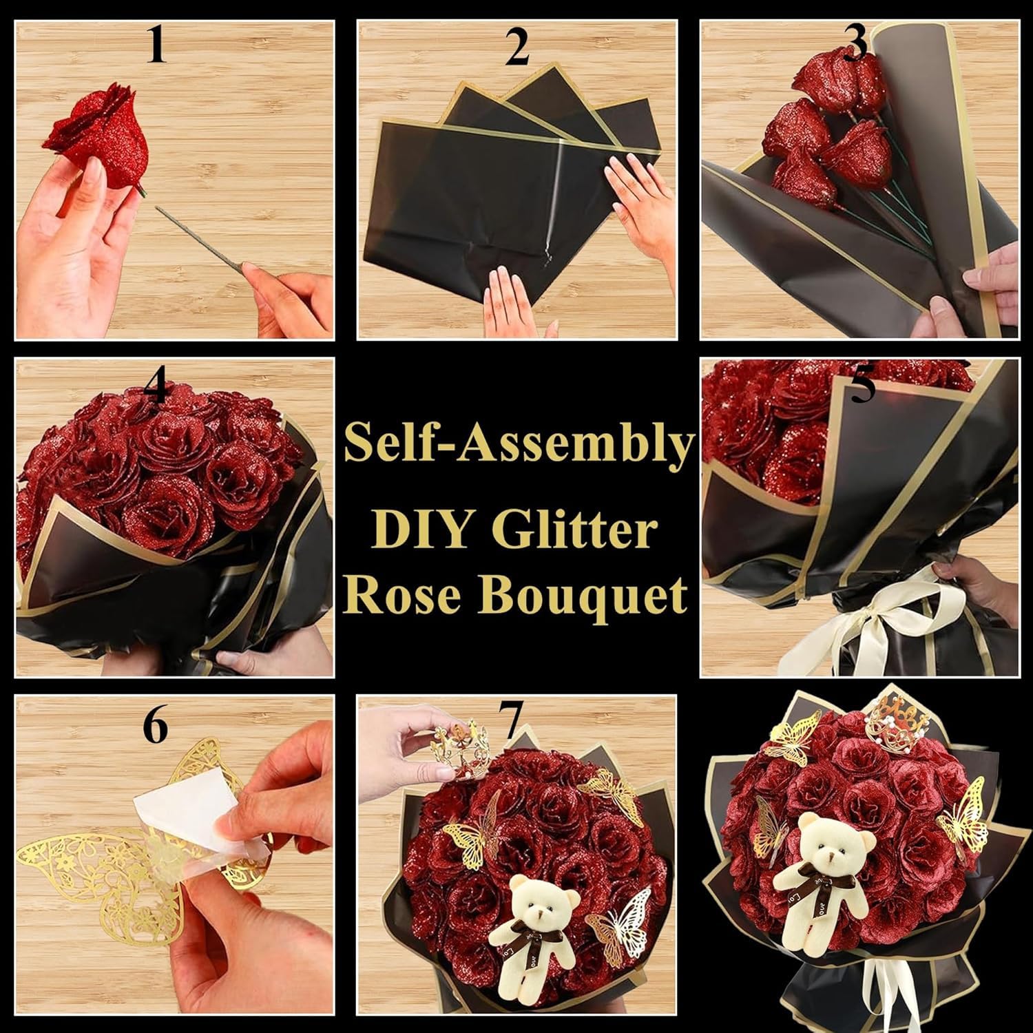 Artificial roses bouquet with glitter finish