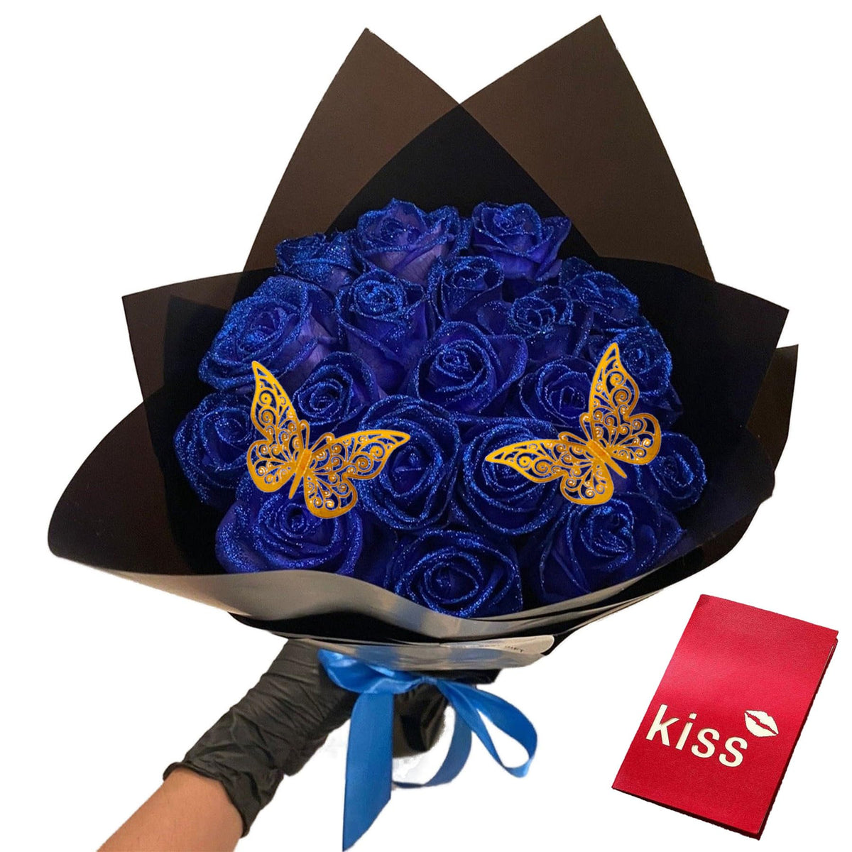 ROSLILY self-assembly blue glitter rose bouquet