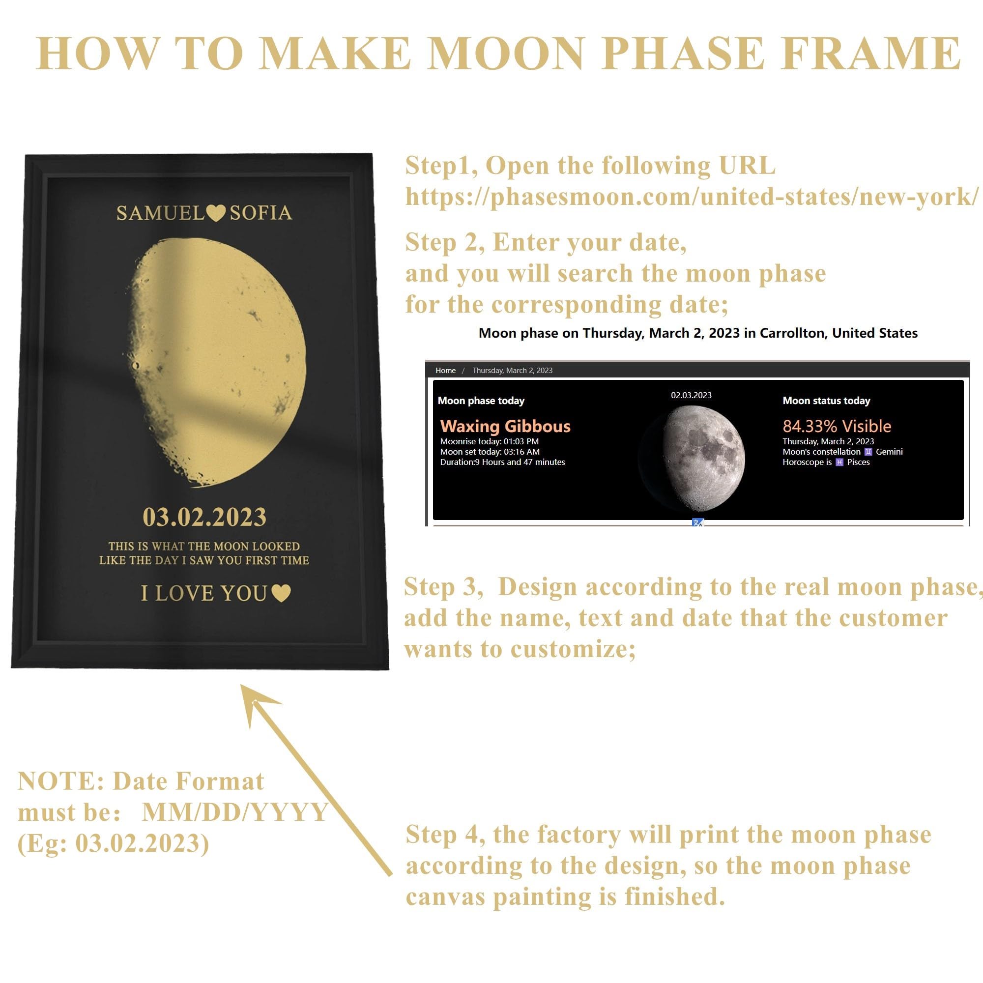 ROSLILY Moon Phase Frame A3 natural wood frame