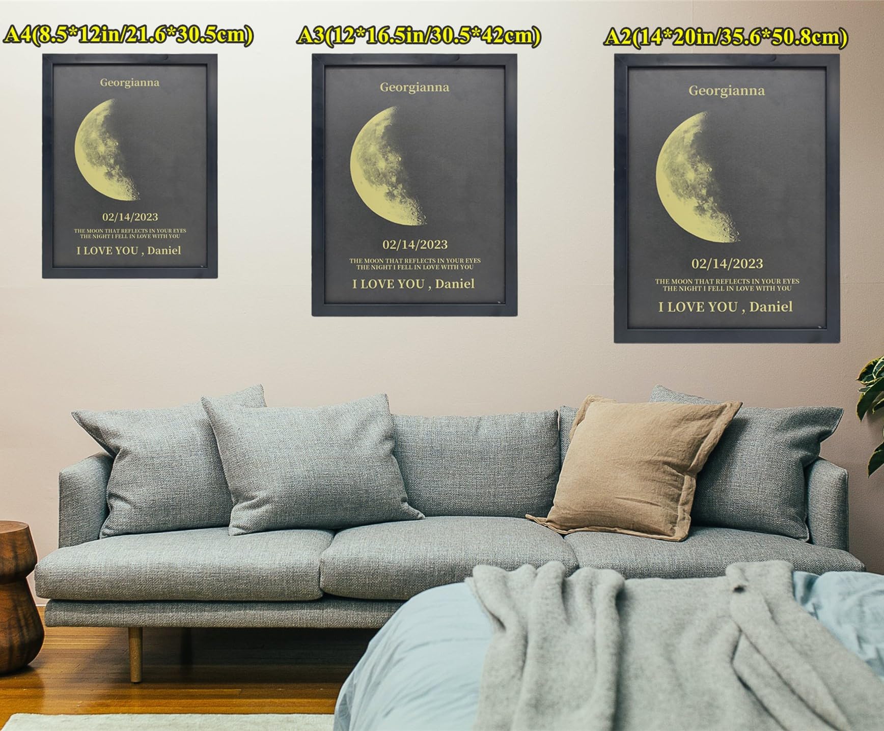 ROSLILY Moon Phase Frame A5 natural wood frame close up