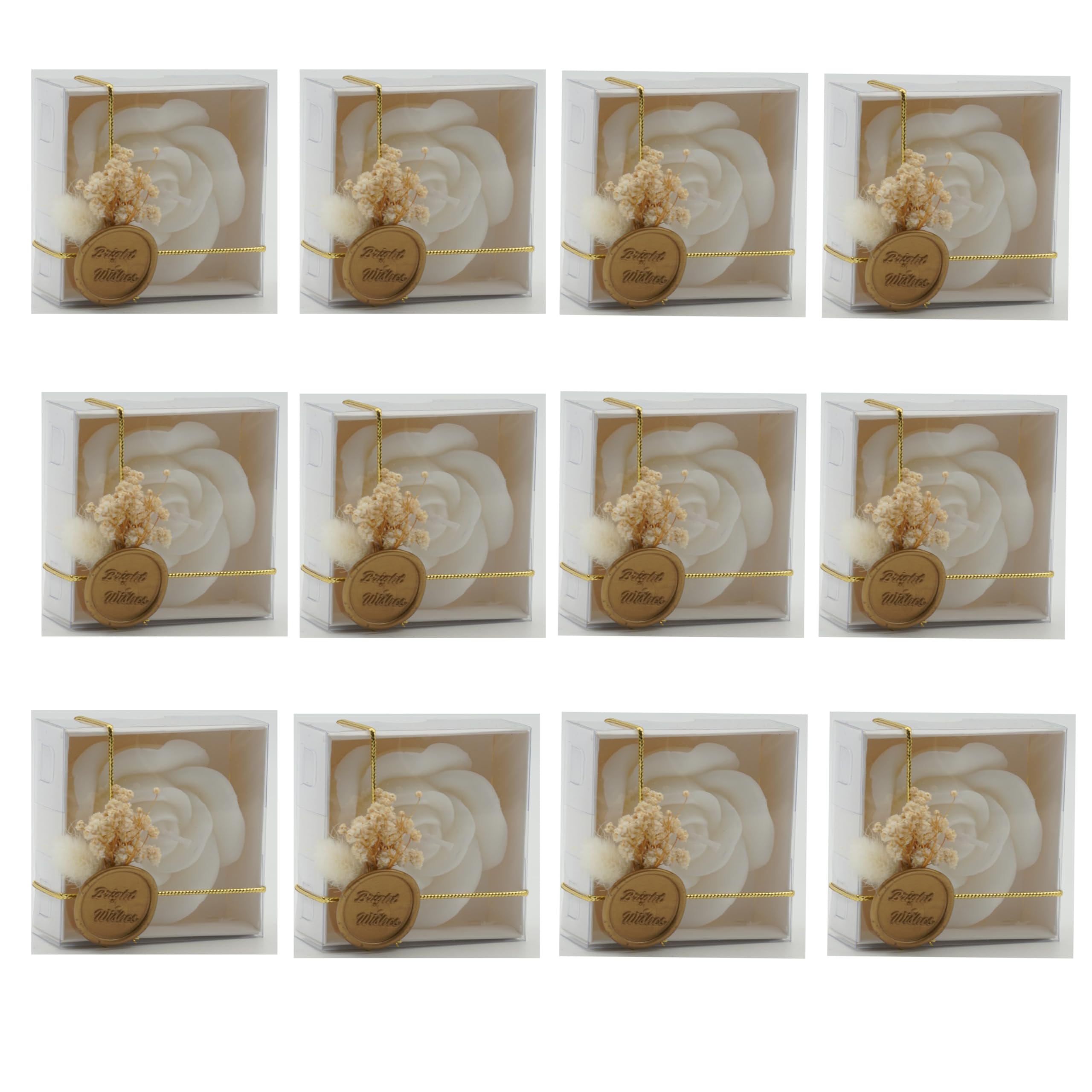 Box with transparent top packaging for Rossesie candle favors