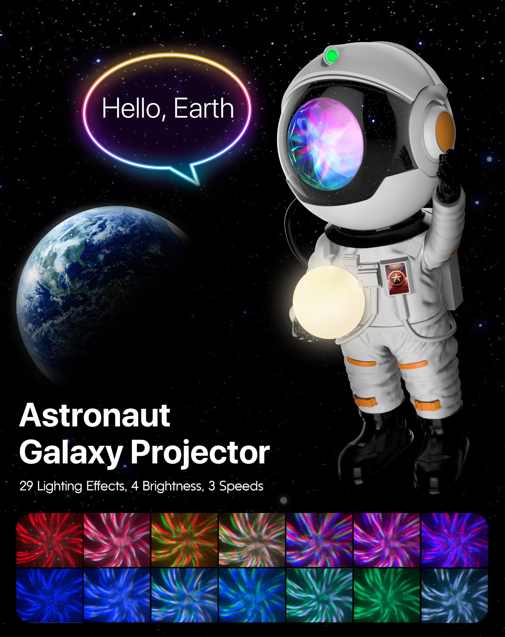 Moon light mode on Rossetta astronaut projector with six colors