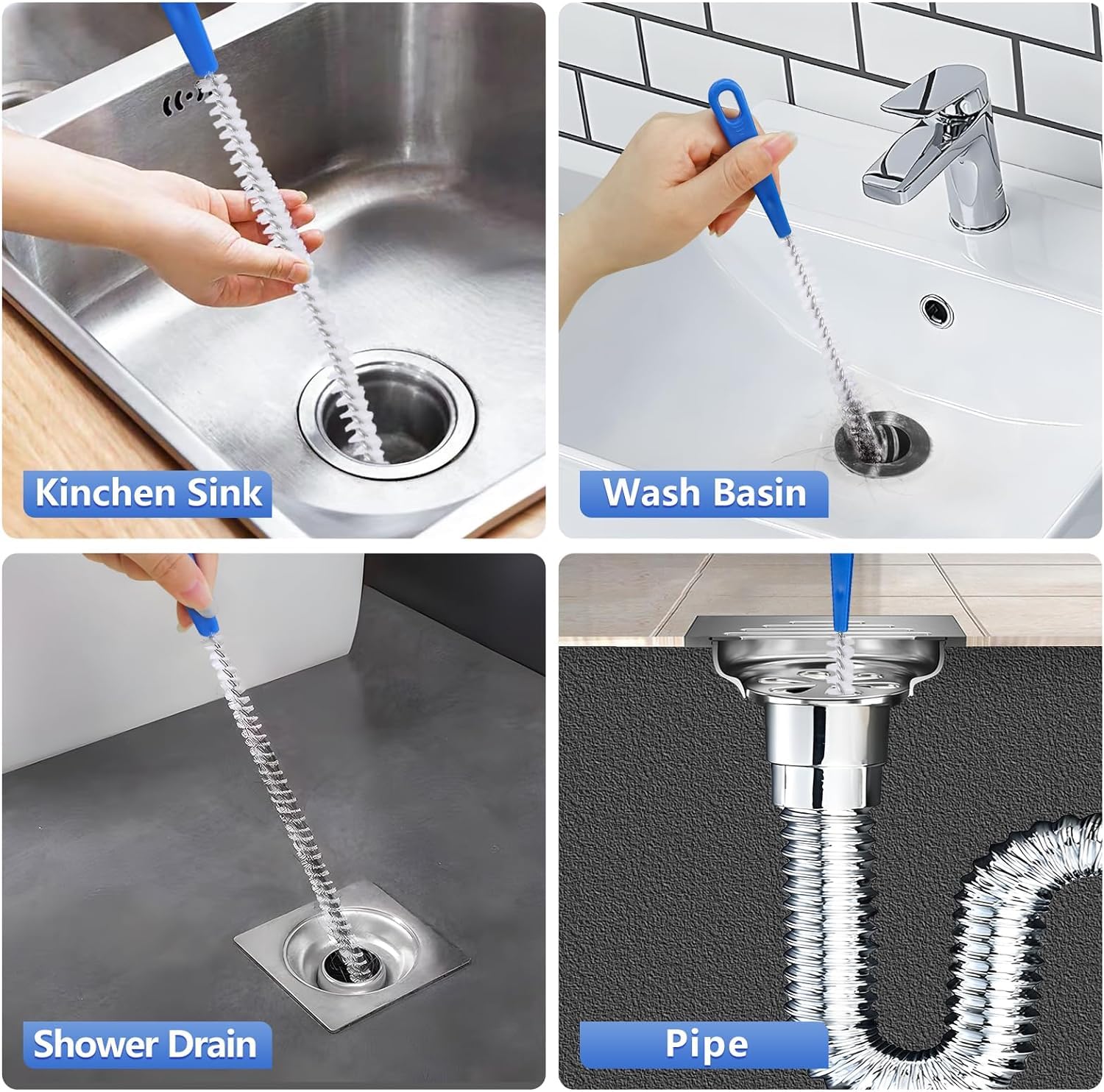 Rotating nylon bristles on a bendable drain cleaning tool