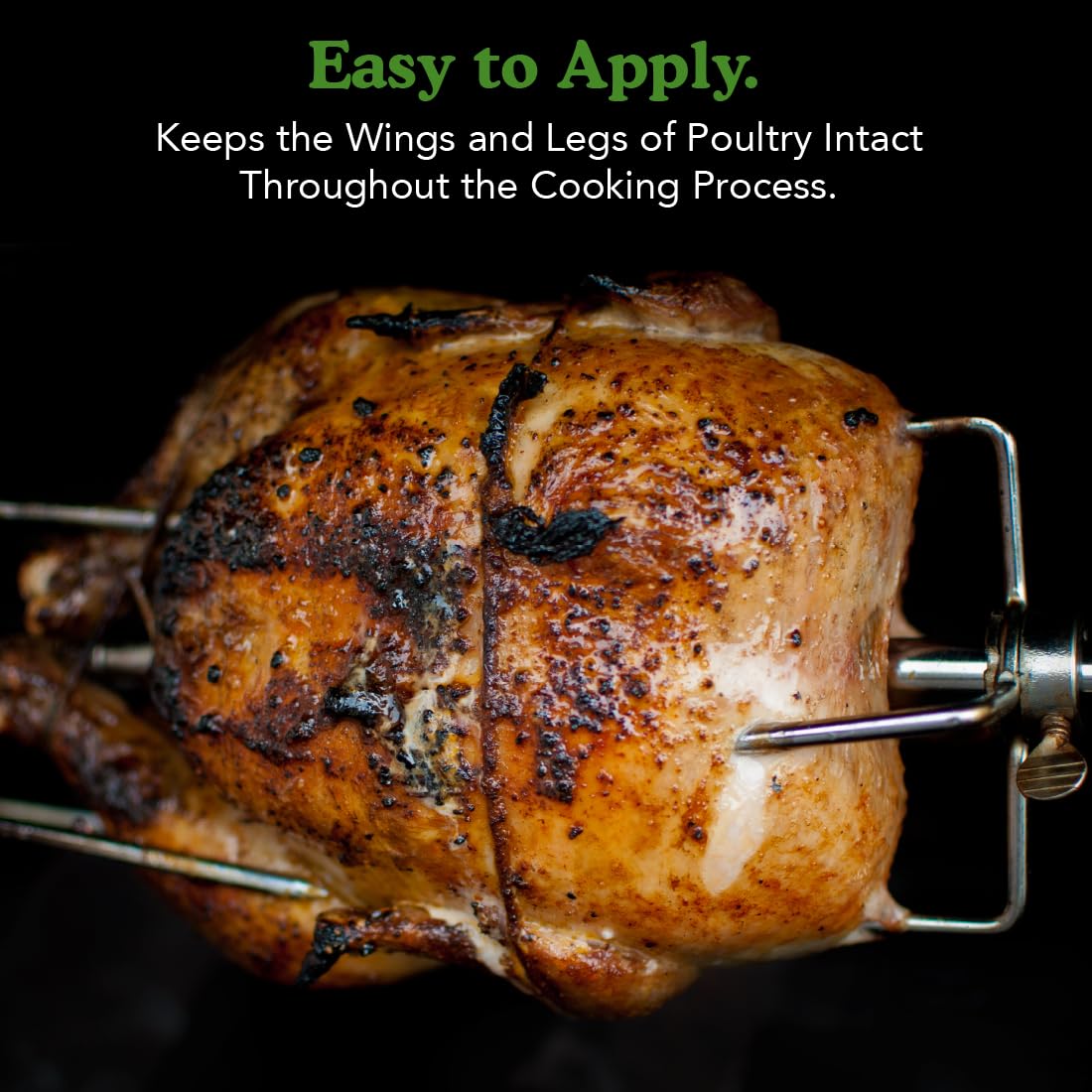 Rotisserie trussing bands in use
