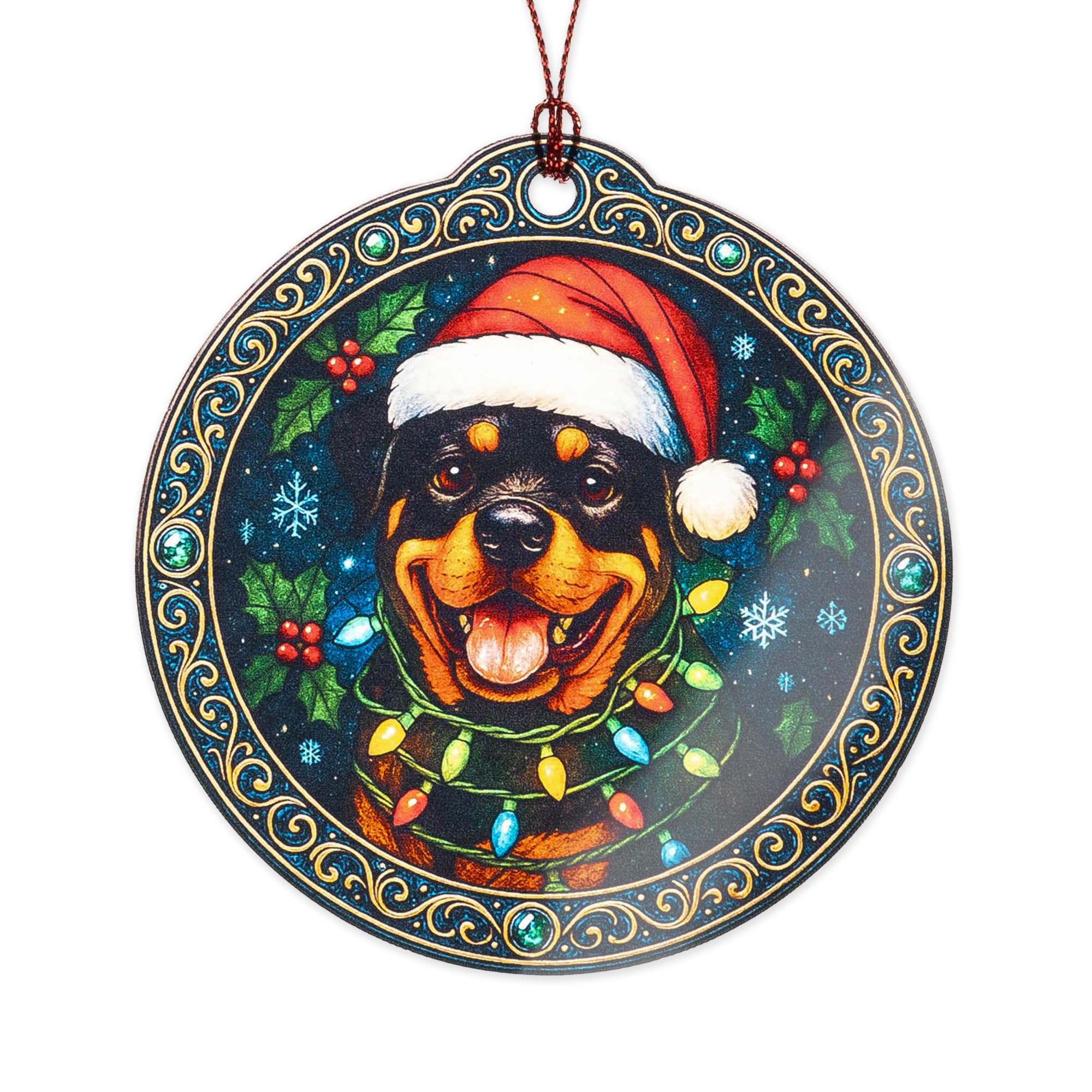 Rottweiler Christmas Ornament on a Christmas tree