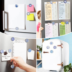 20-piece porcelain fridge magnet set with blue and white patterns