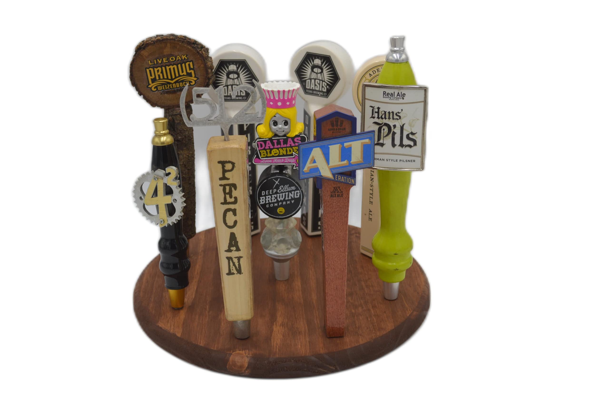 Round 9 tap display made of solid American Pine