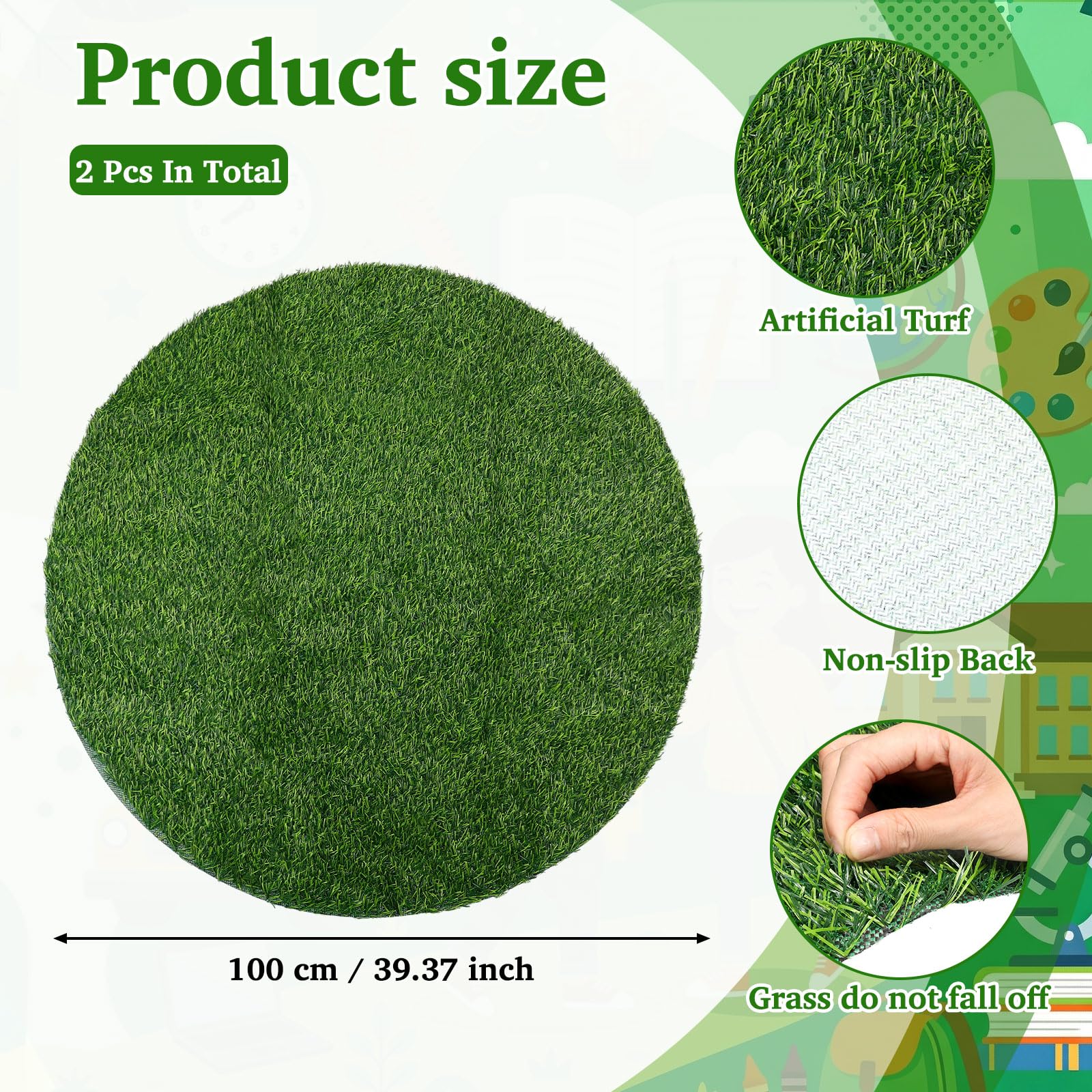 Round classroom rug measuring about 39.37 inches