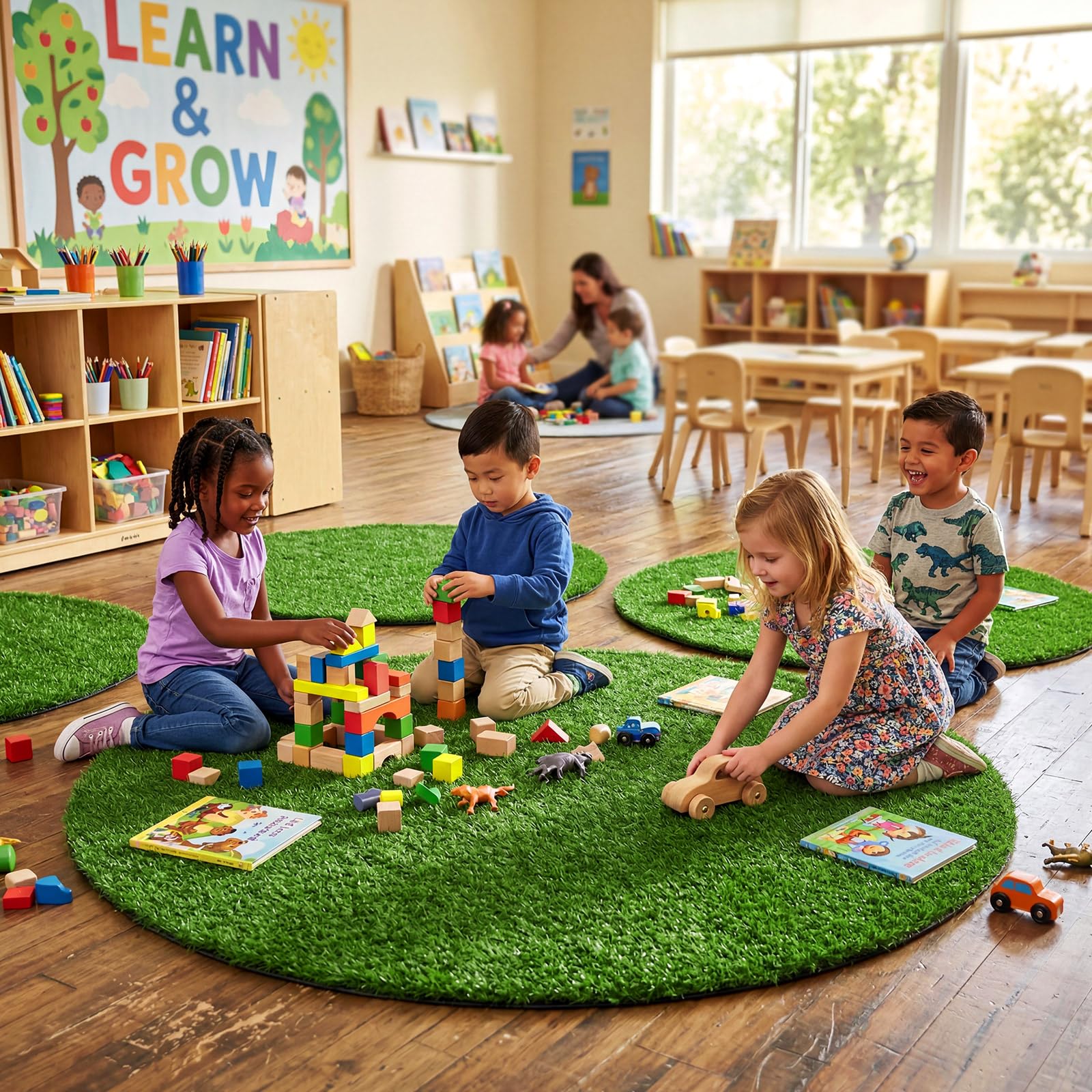 Pack of two round grass mats for classrooms