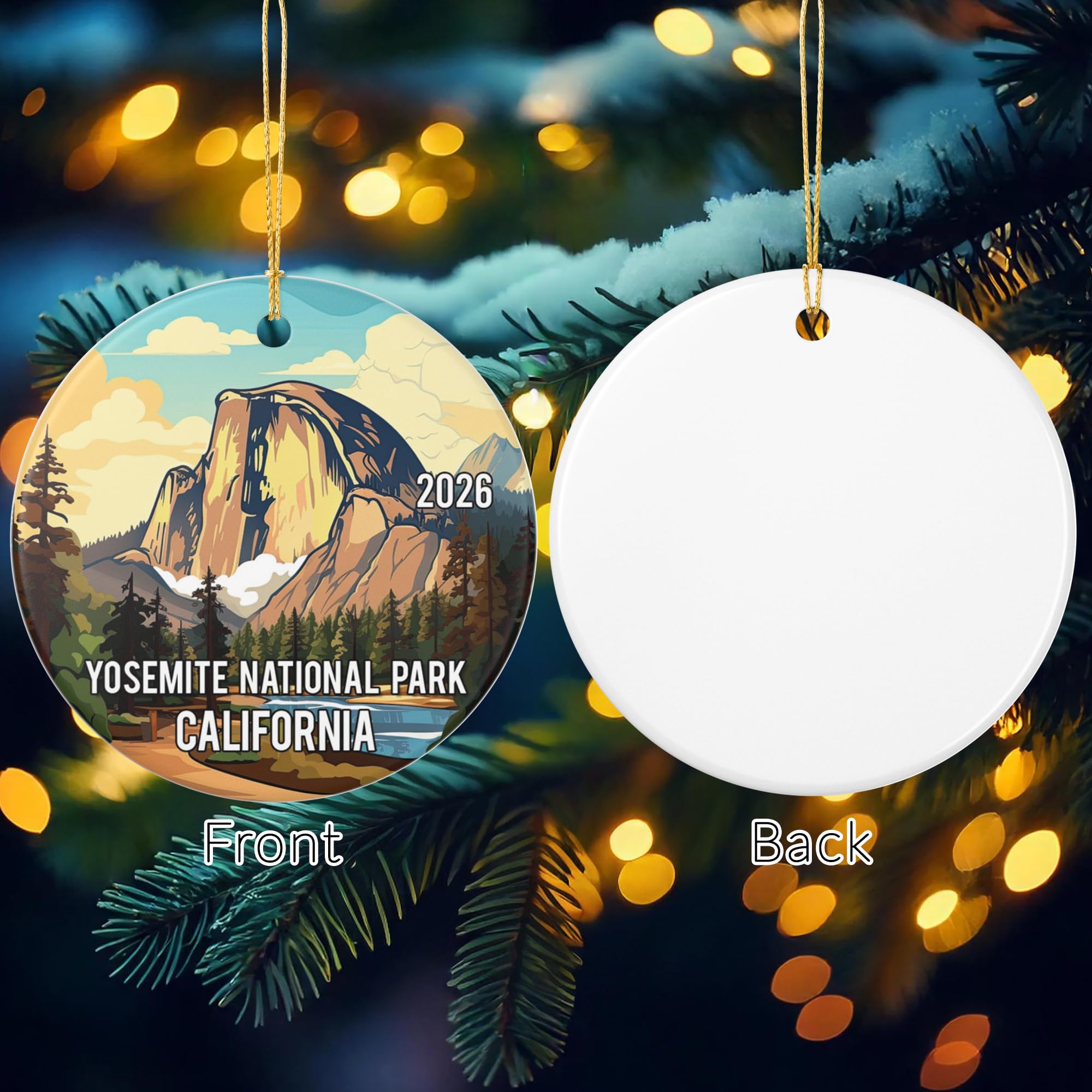 3-inch diameter glossy ceramic Yosemite ornament