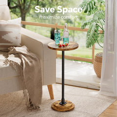 Round drink table with rustic brown panels and black frame