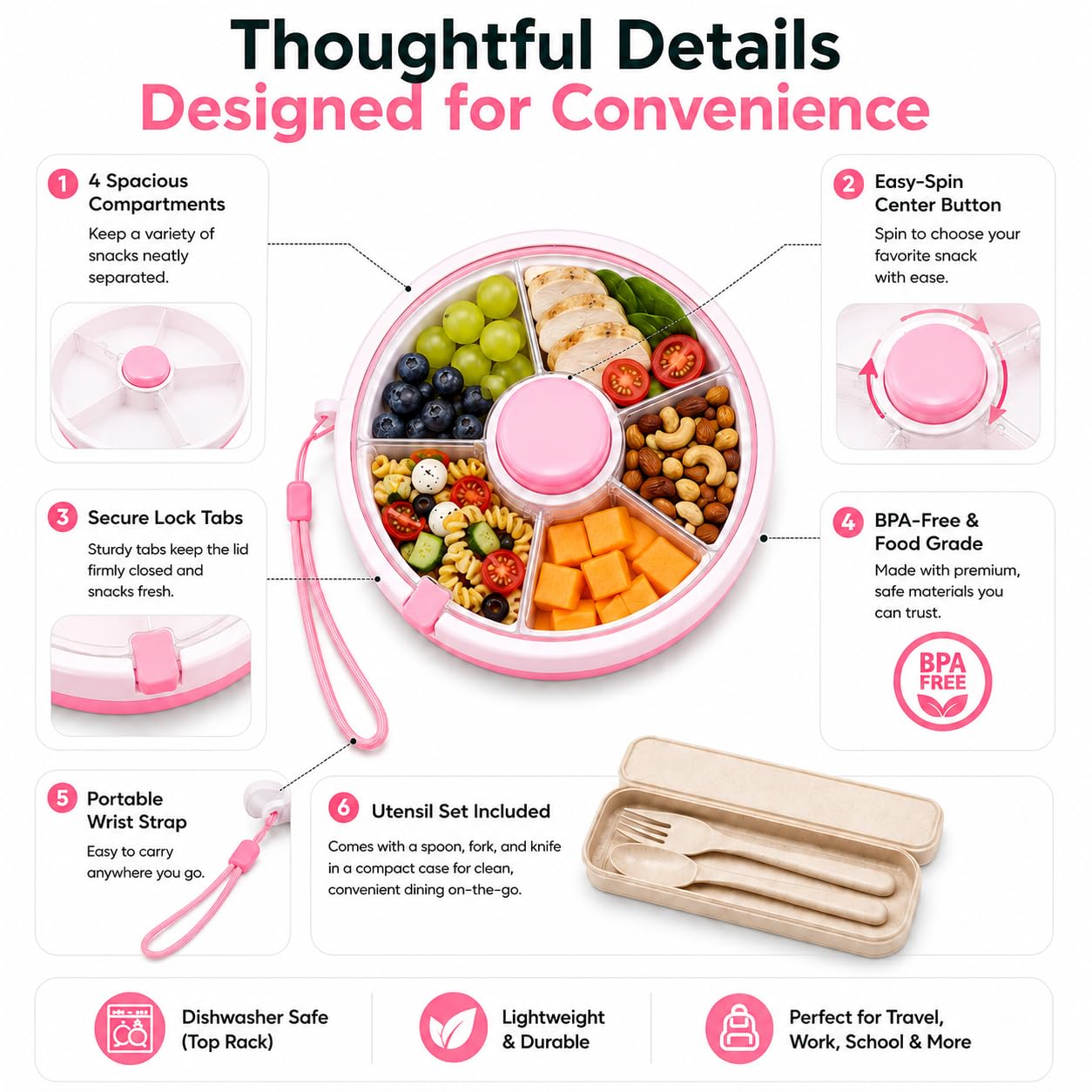 Round pink snack spinner for kids
