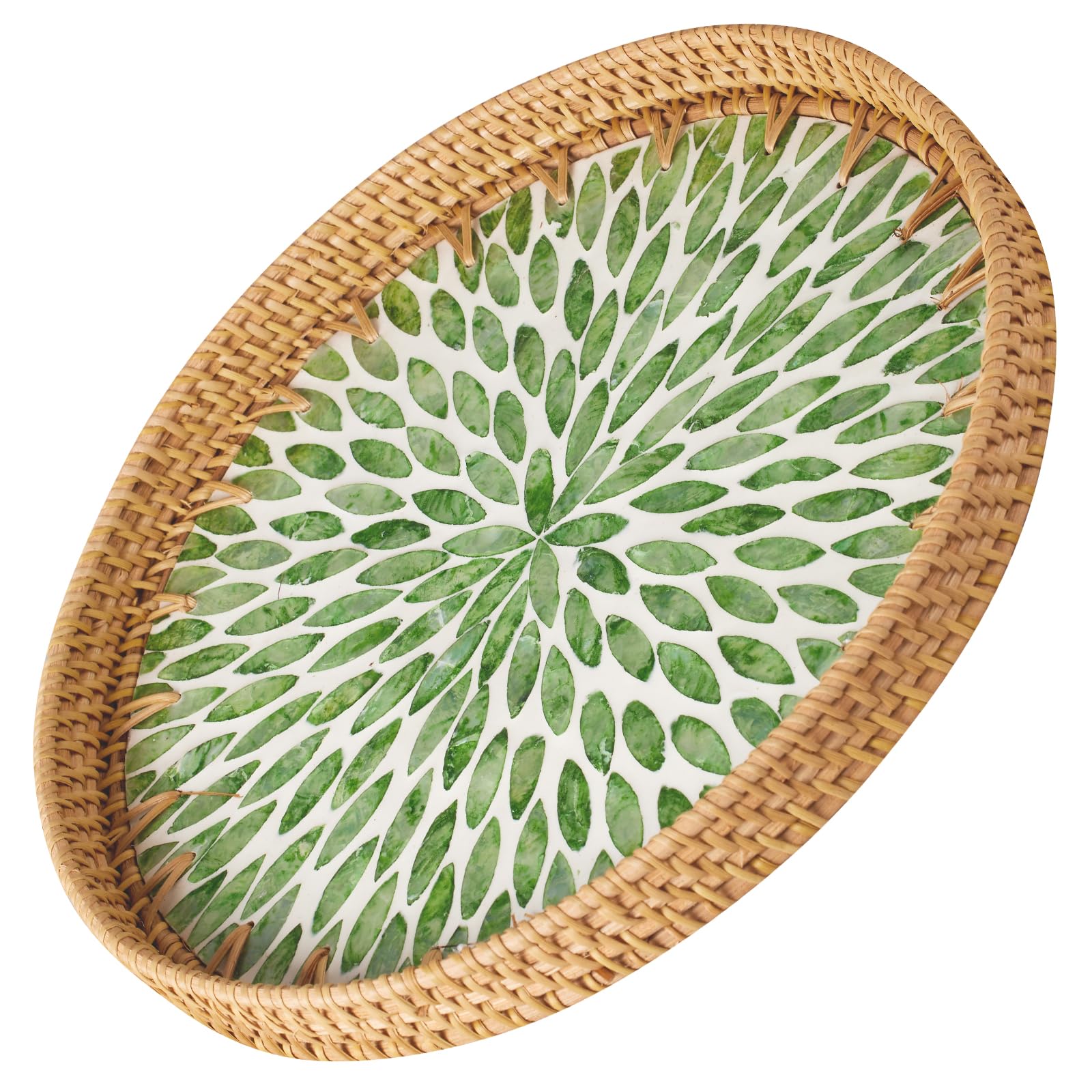 round rattan serving tray natural texture