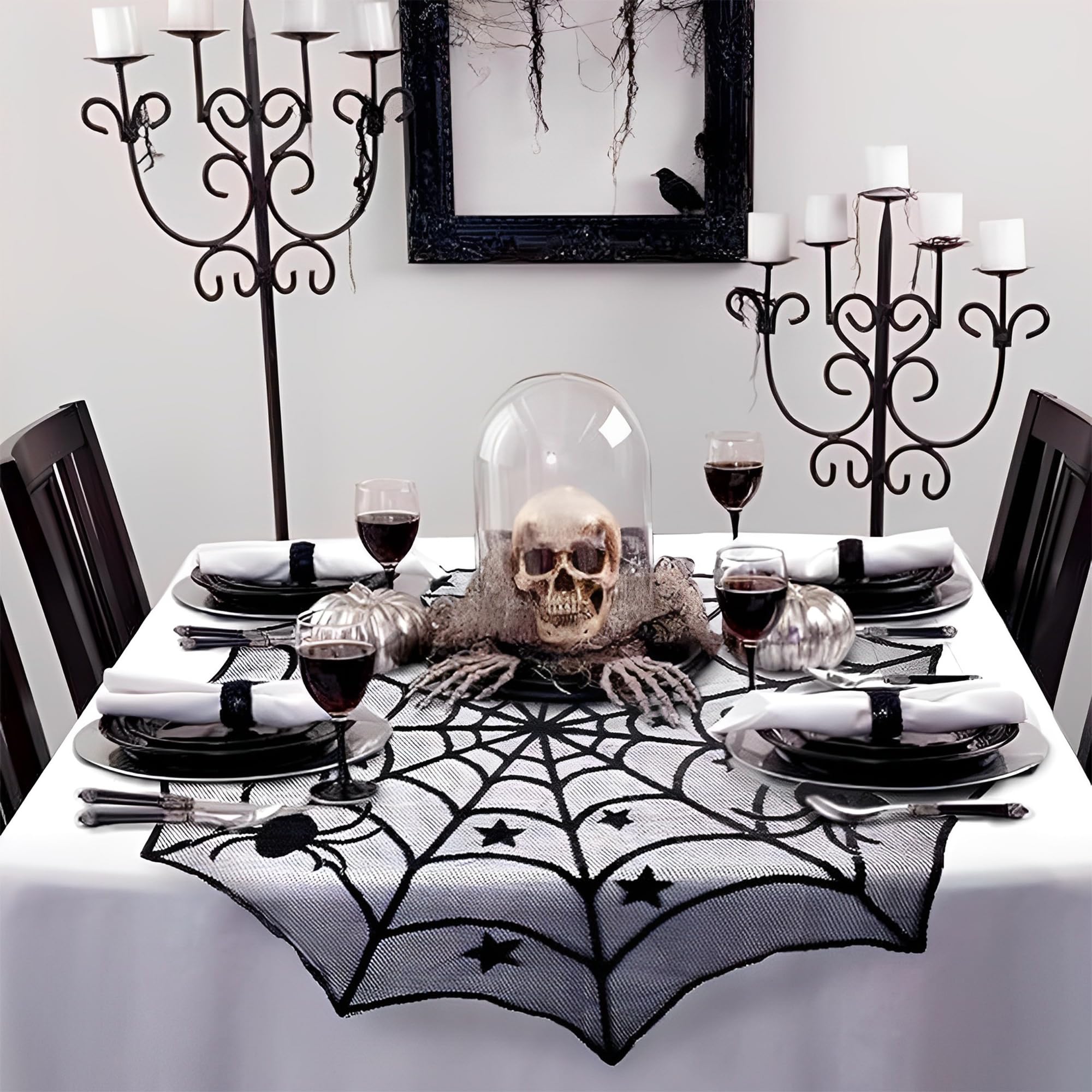 Round table decor for Halloween mantels