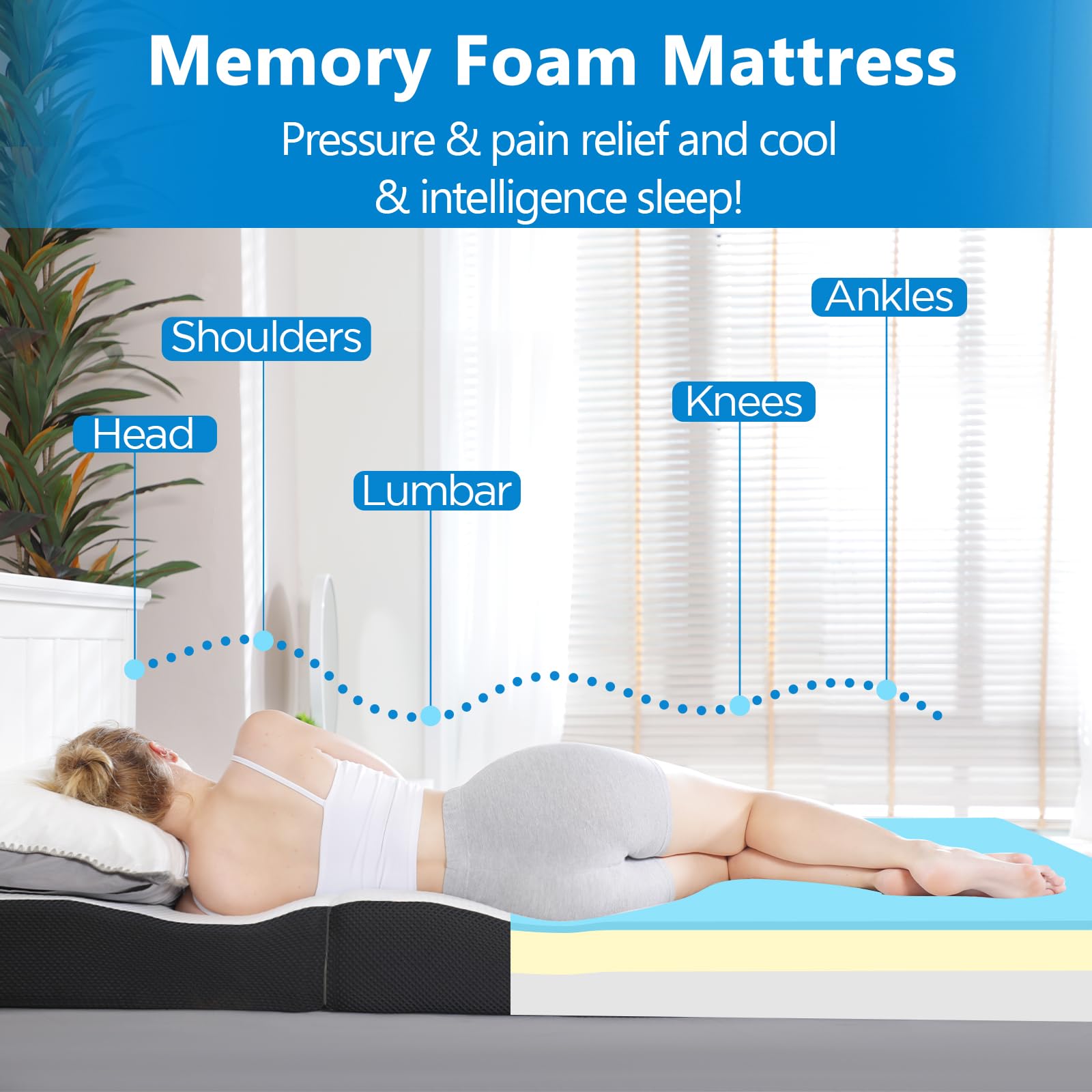 2 inch gel memory foam middle layer for pressure relief
