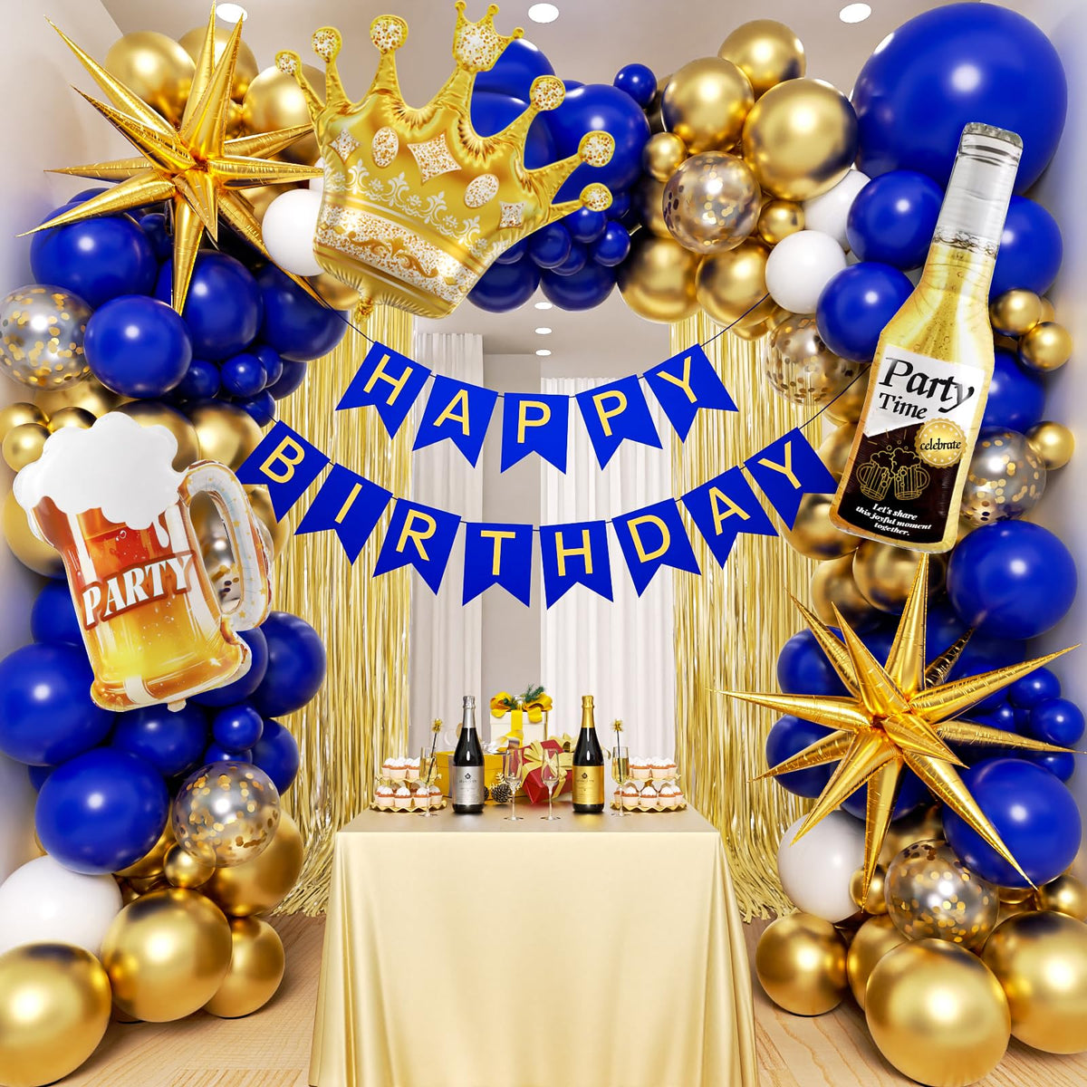 Royal Blue Gold Birthday Decorations 121pcs with banner