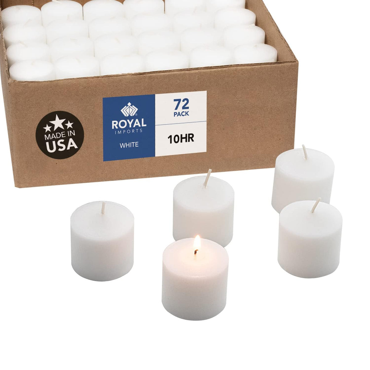 Royal Imports unscented white votive candle 72 pack packaging