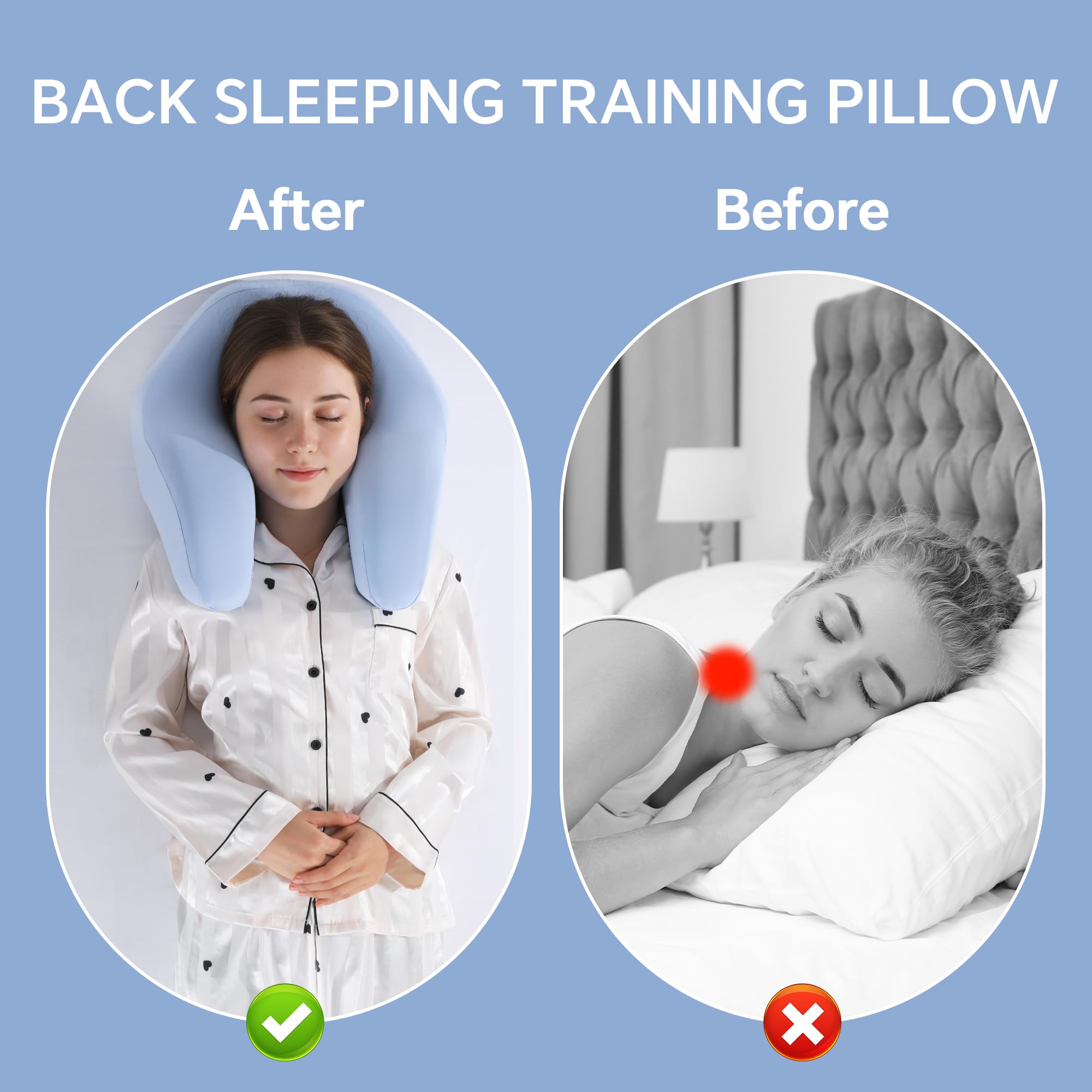 Wrinkle prevention pillow showing facial pressure relief