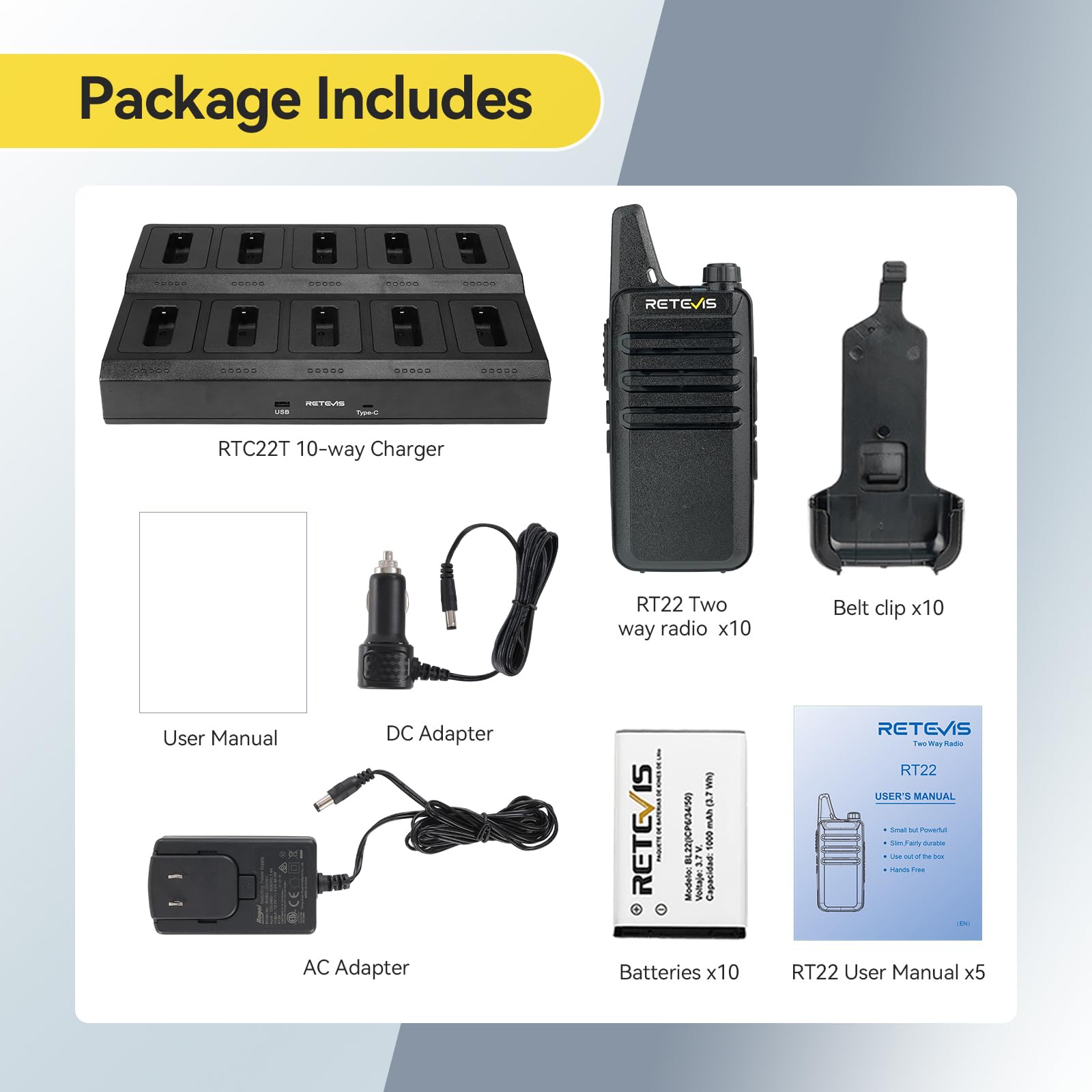 Retevis RT22 10 pack back clip removed during charging