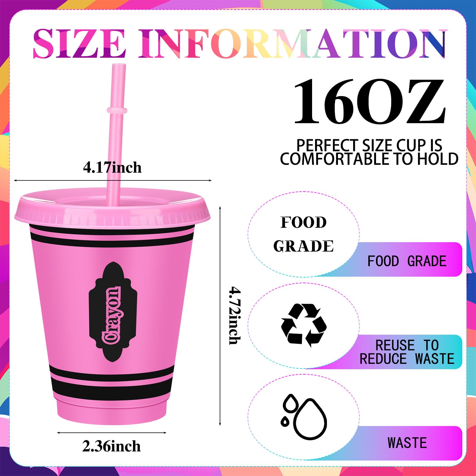 Crayon design reusable cups with lids and straws by Rtteri