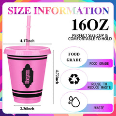 Crayon design reusable cups with lids and straws by Rtteri