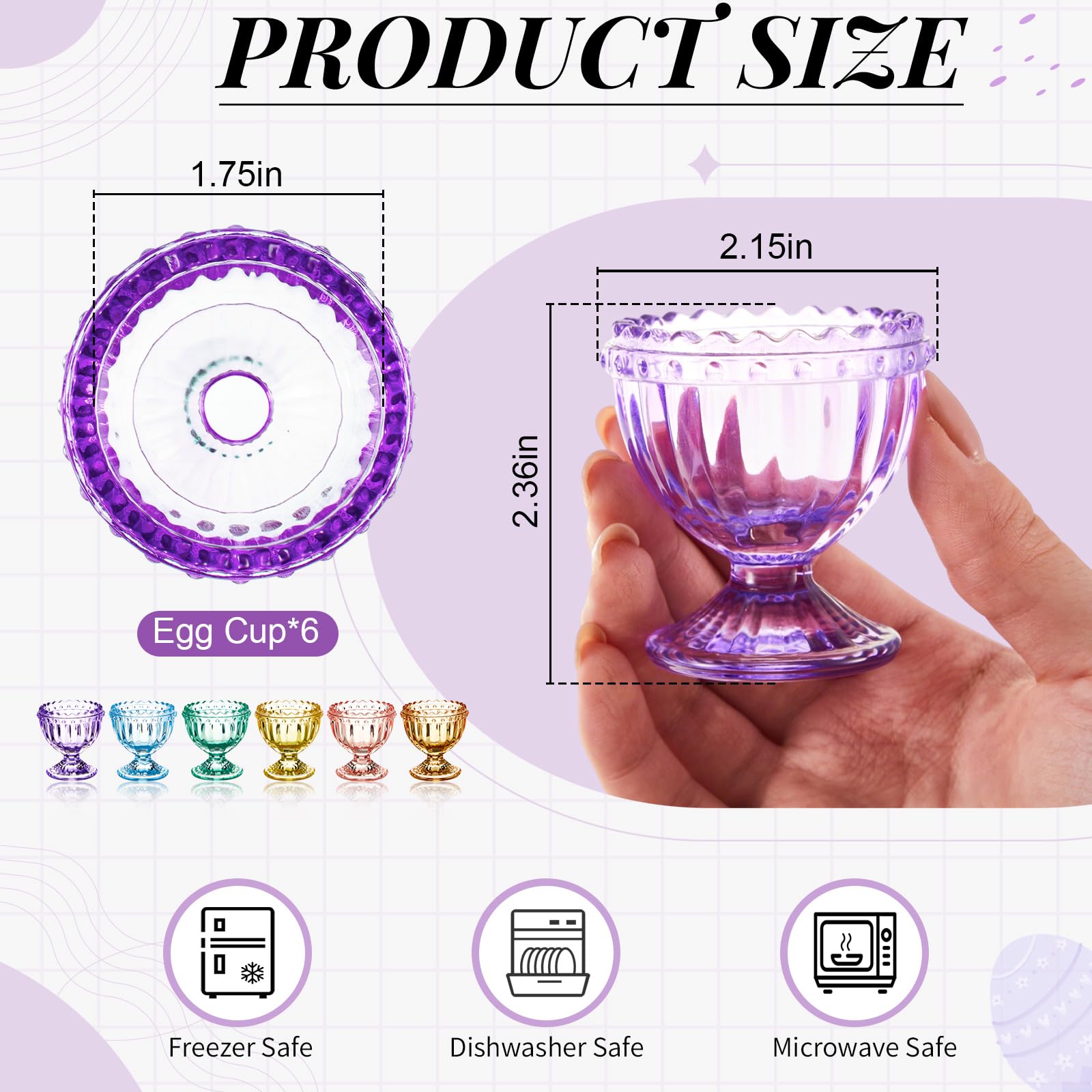 Multicolor glass egg cups for boiled eggs